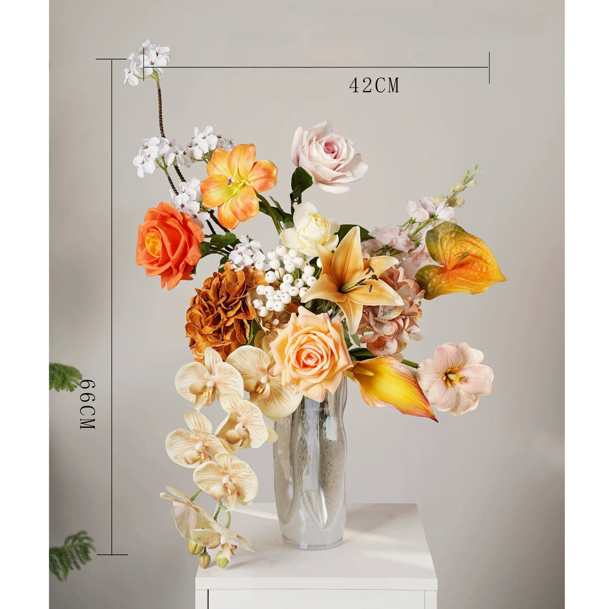 ValarFlower Golden Orange Artificial Flower Arrangement, Tropical Orchid Rose Floral Decor for Home and Event Styling VB-292