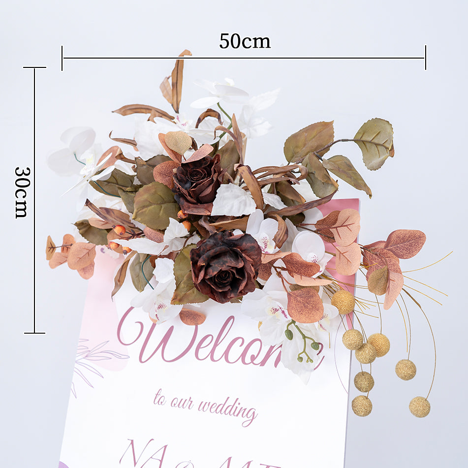 Valar Flower Elegant Dark Coffee Brown Wedding Arch Flower Set – Faux Floral Backdrop for Ceremony & Reception FA-305