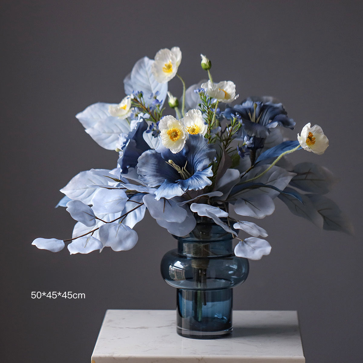 Prussian Blue Manor Dream Silk Floral Arrangement | Elegant Faux Flowers for Wedding & Interior Décor VB-100 (Without Vase)