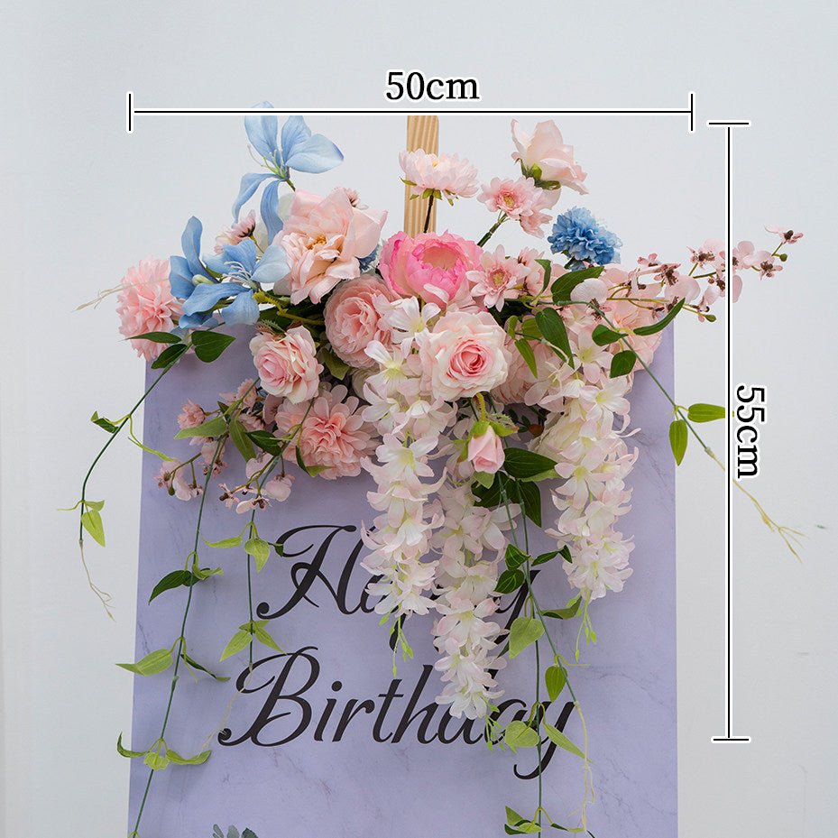 ValarFlower Luxury Artificial Wedding Arch Floral Installation, Pastel Pink & Blue Faux Flower Ceremony Backdrop, Garden Party Decor, Event Entrance Decoration with Floral Arrangements FA-358