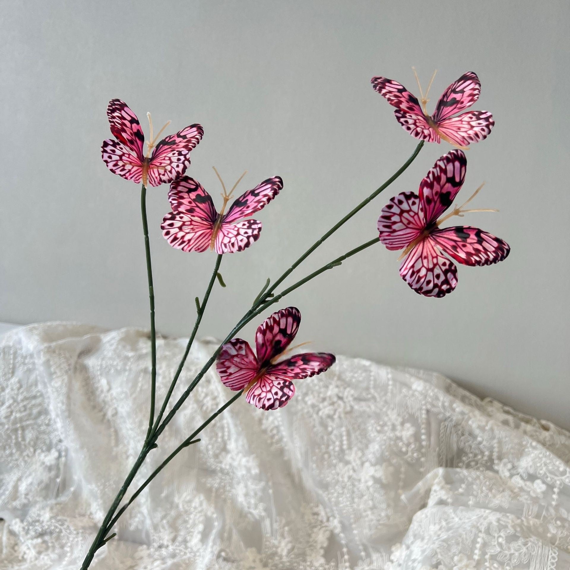 5-Branch Artificial Butterfly Stem – Colorful Faux Picks for Floral Ar