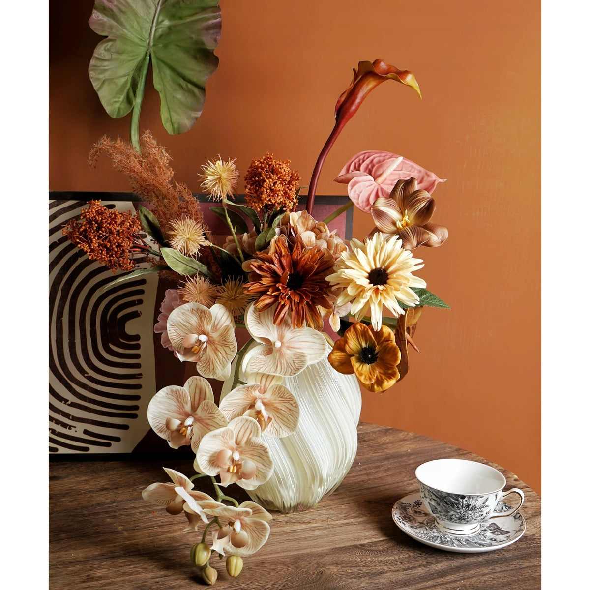 Arreglo de Ramo Floral con Tema Elegante de Otoño | Flores Artificiales de Lujo para Boda y Decoración Interior del Hogar VB-113 (Sin Jarrón)