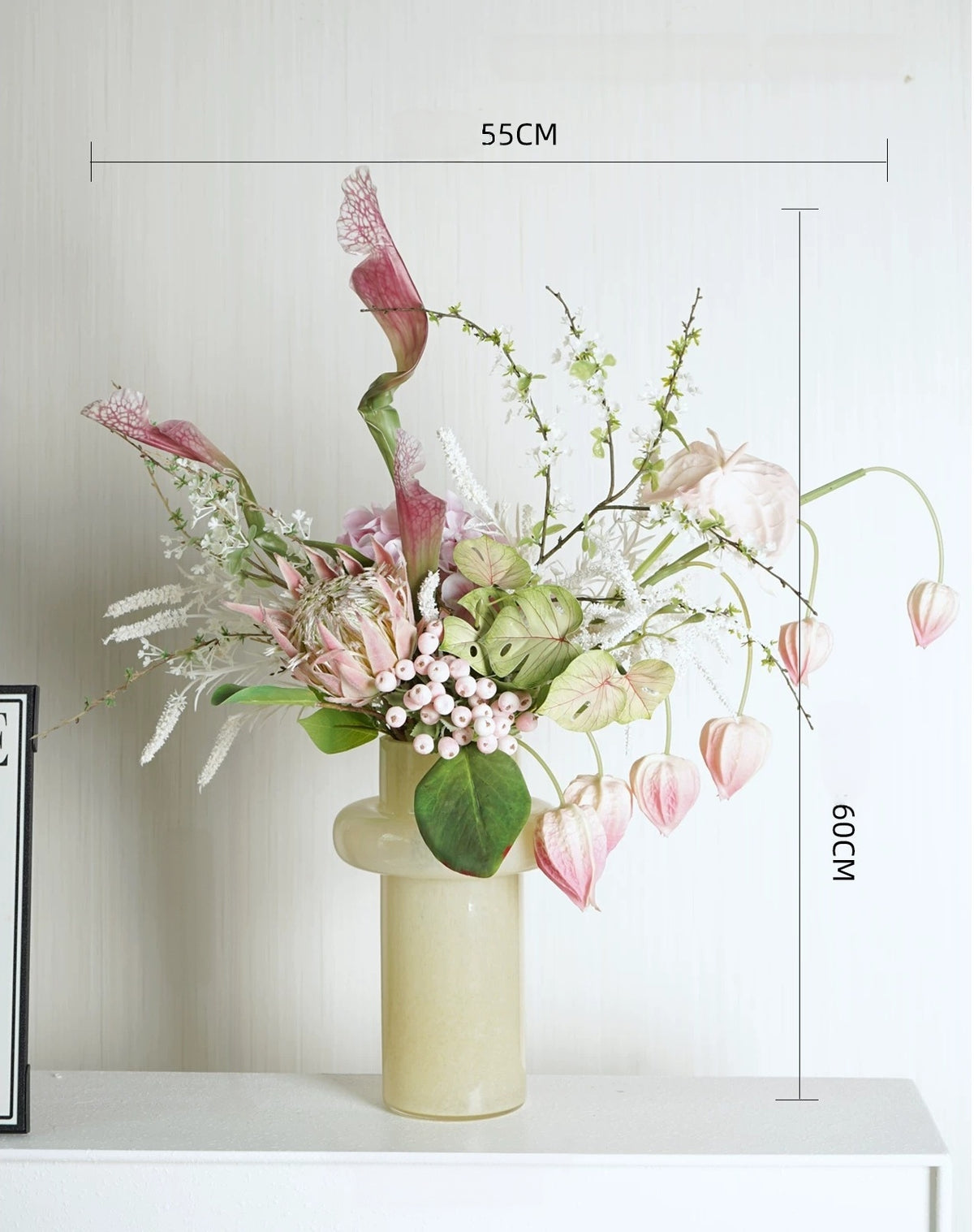 ValarFlower Soft Pink Artificial Flower Arrangement, Dreamy Anthurium Floral Decor for Wedding and Home VB-300