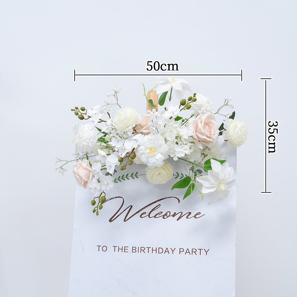 Pfirsich-weißes Kunstblumenarrangement – ​​Romantisches Event-Tisch- und Schild-Styling-Set FA-263