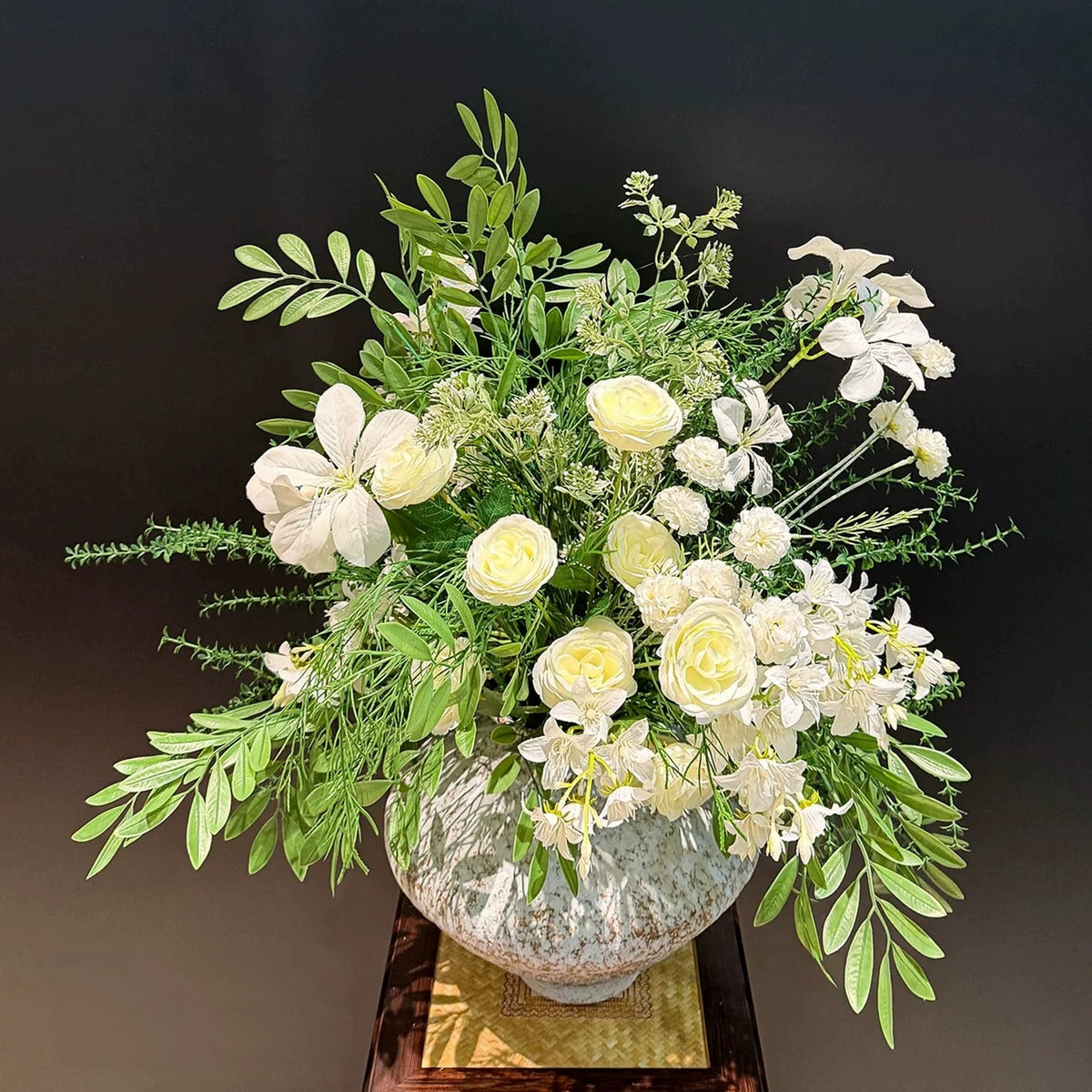 ValarFlower White Green Artificial Floral Bouquet, Fresh Garden Style Flower Arrangement for Wedding and Home Decor VB-277