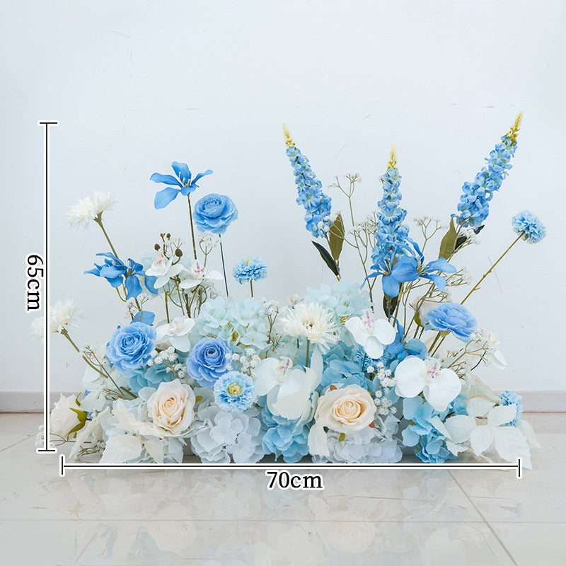 ValarFlower Luxury Artificial Wedding Floral Installation Set, Blue & White Faux Flower Decor, Ceremony Backdrop Arrangement, Event Venue Decoration FA-356