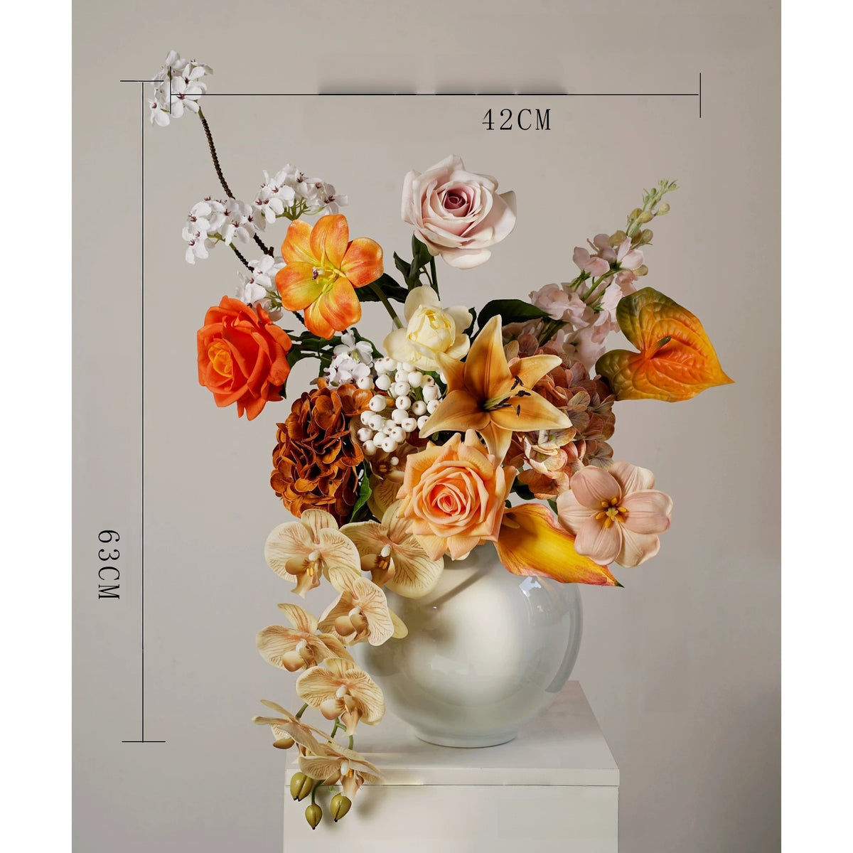 ValarFlower Golden Orange Artificial Flower Arrangement, Tropical Orchid Rose Floral Decor for Home and Event Styling VB-292