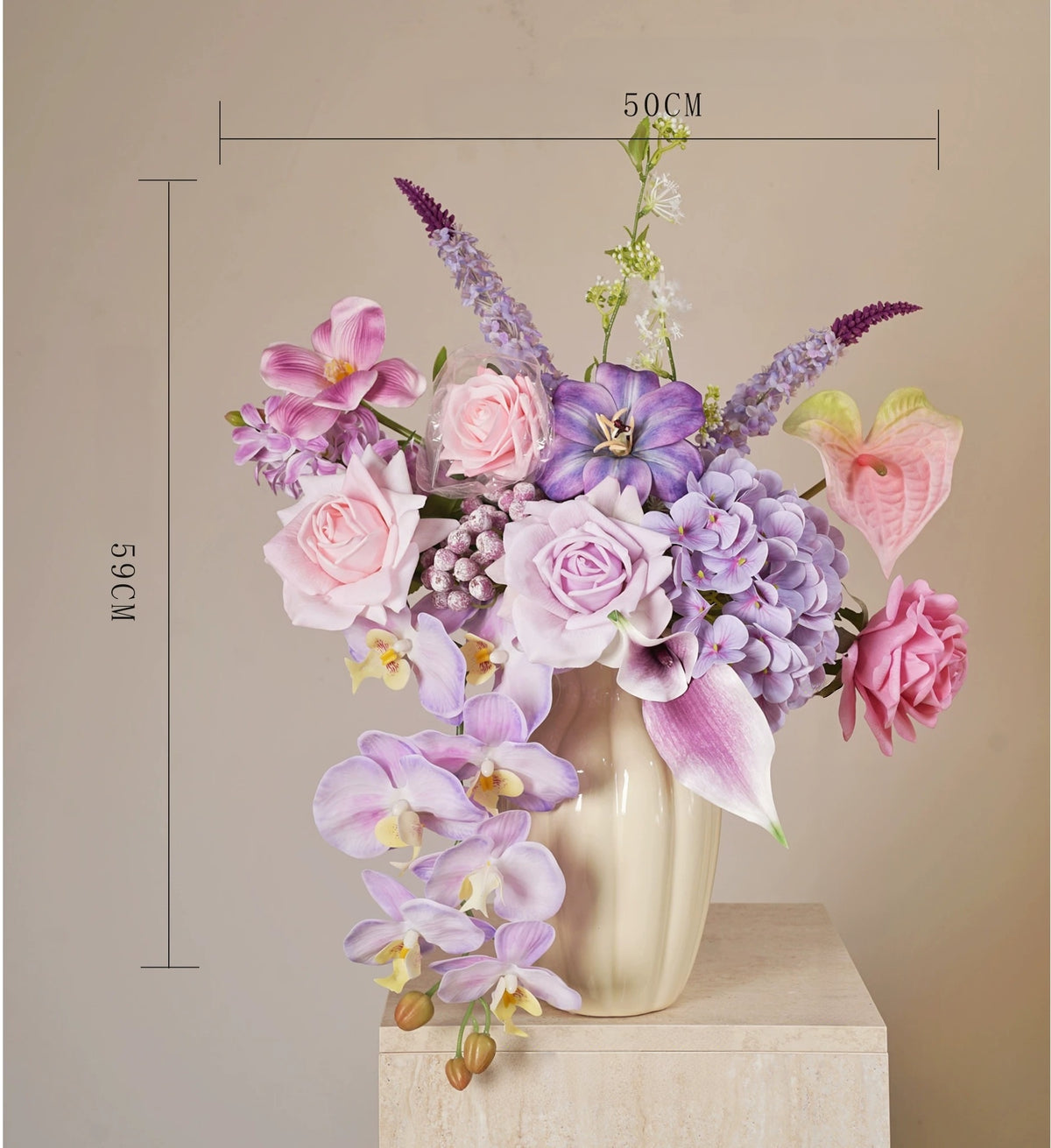 ValarFlower Lavender Pink Artificial Flower Arrangement, Romantic Orchid Rose Floral Decor for Wedding and Home VB-303