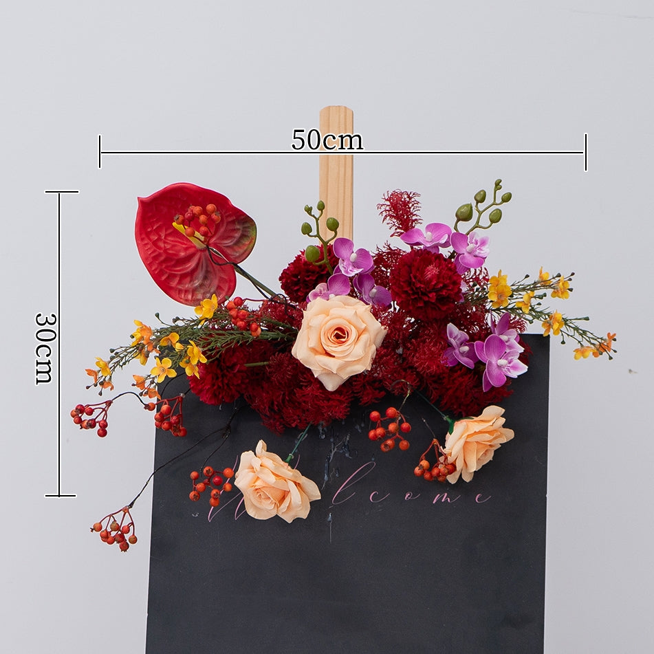 Valar Flower Luxury Artificial Wedding Flower Set – Red & Orange Floral Decoration for Reception, Party Backdrop & Centerpieces FA-303