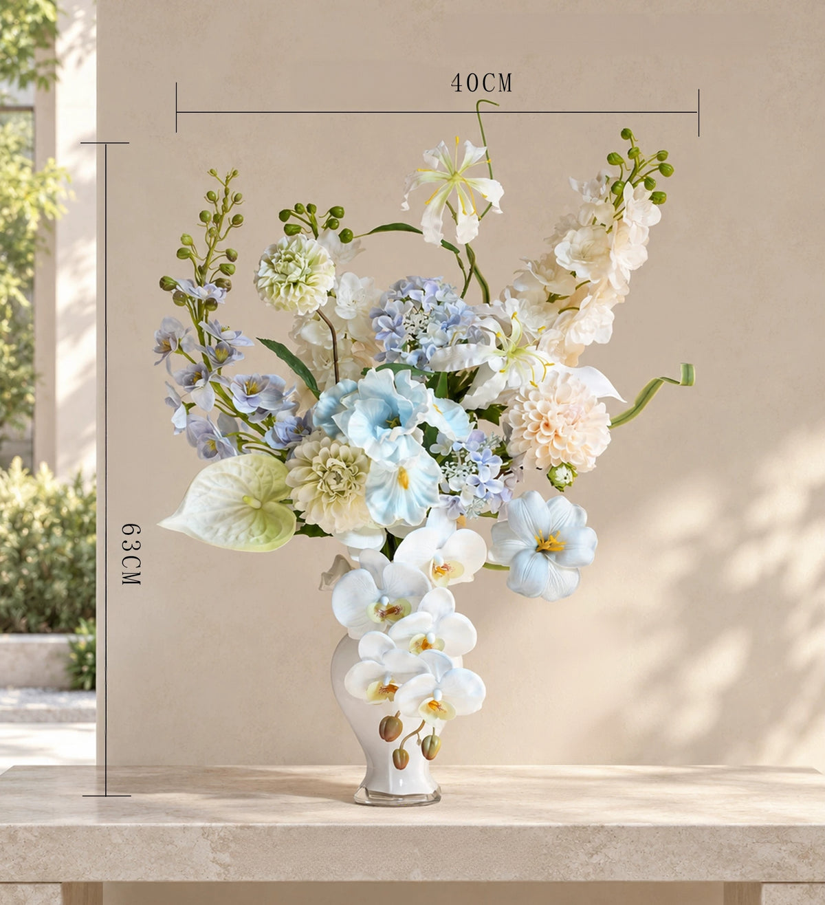 ValarFlower Artificial Flower Arrangement, Blue White Floral Centerpiece for Home Decor and Wedding Table VB-325