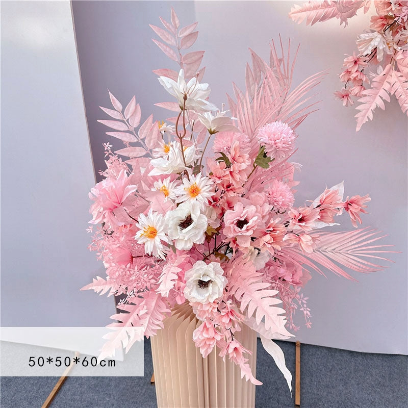 Valar Flower Pink Wedding Aisle Floral Runner — Faux Silk Flower Pathway Decor & Corner Arrangements WF-119