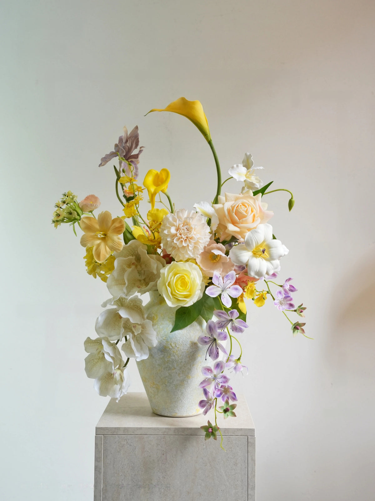 ValarFlower Yellow Ivory Artificial Flower Arrangement, Soft Orchid Rose Floral Decor for Wedding and Home VB-312