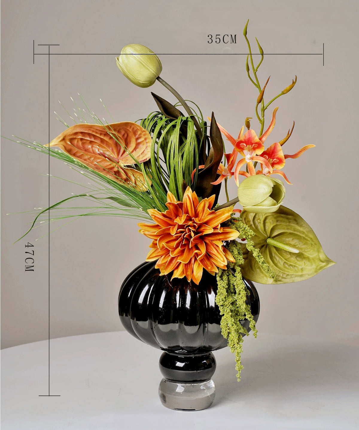 ValarFlower Amber Green Artificial Flower Arrangement Set, Modern Tropical Floral Decor for Home and Event Styling VB-295