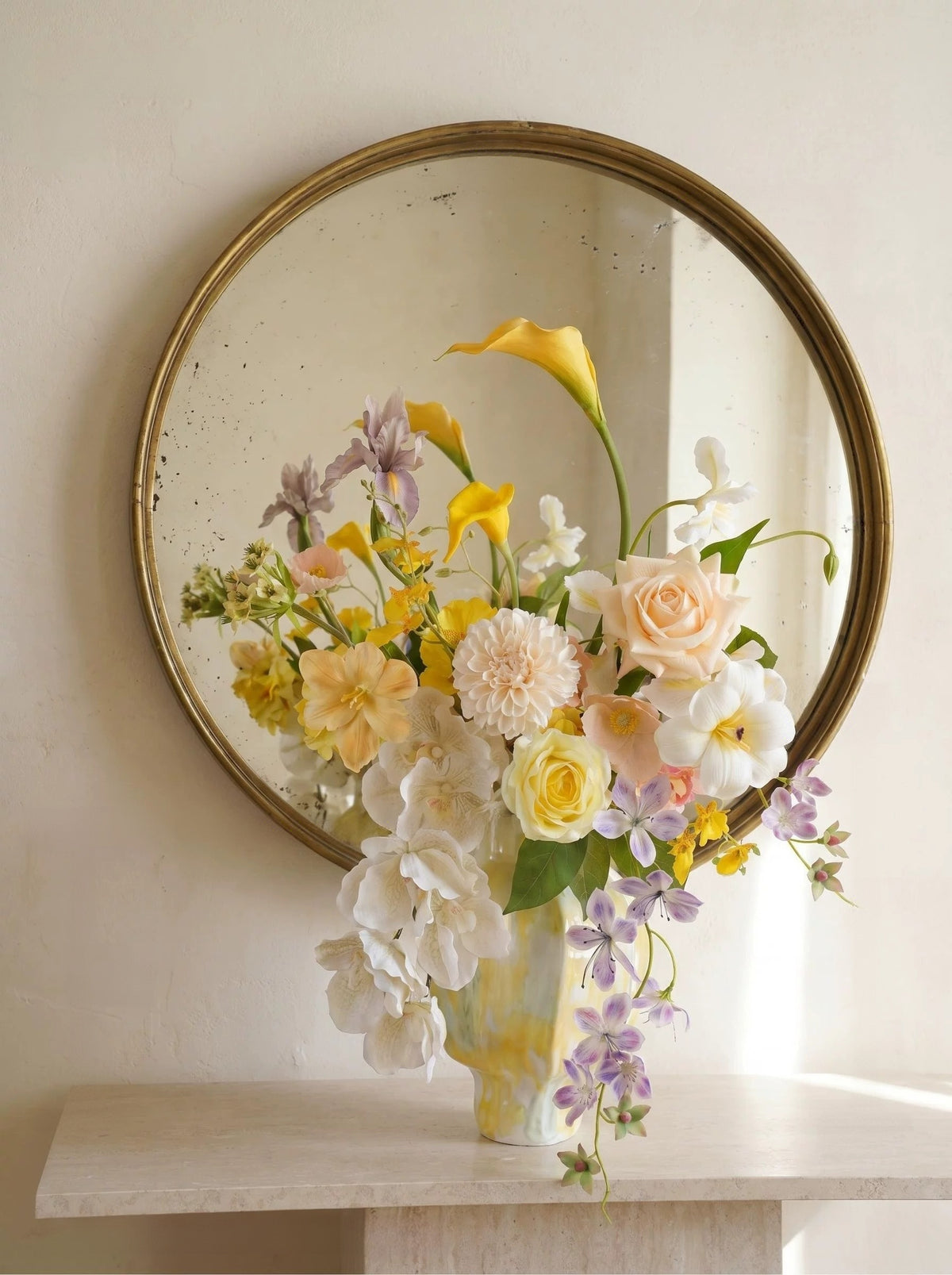 ValarFlower Yellow Ivory Artificial Flower Arrangement, Soft Orchid Rose Floral Decor for Wedding and Home VB-312