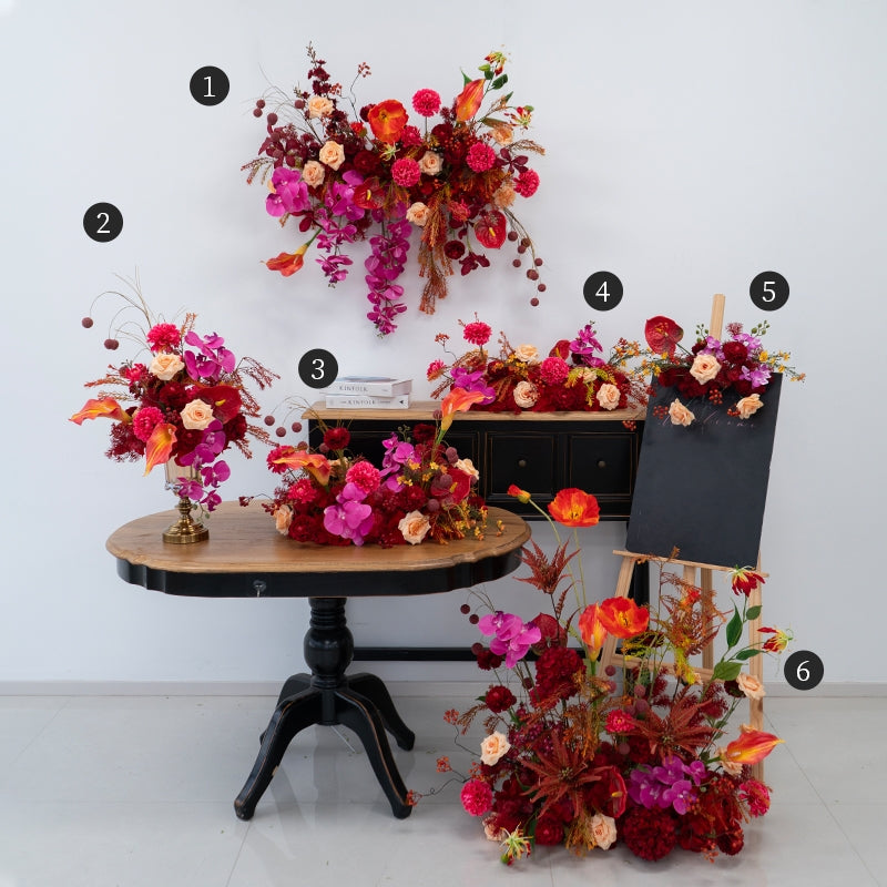 Valar Flower Luxury Artificial Wedding Flower Set – Red & Orange Floral Decoration for Reception, Party Backdrop & Centerpieces FA-303