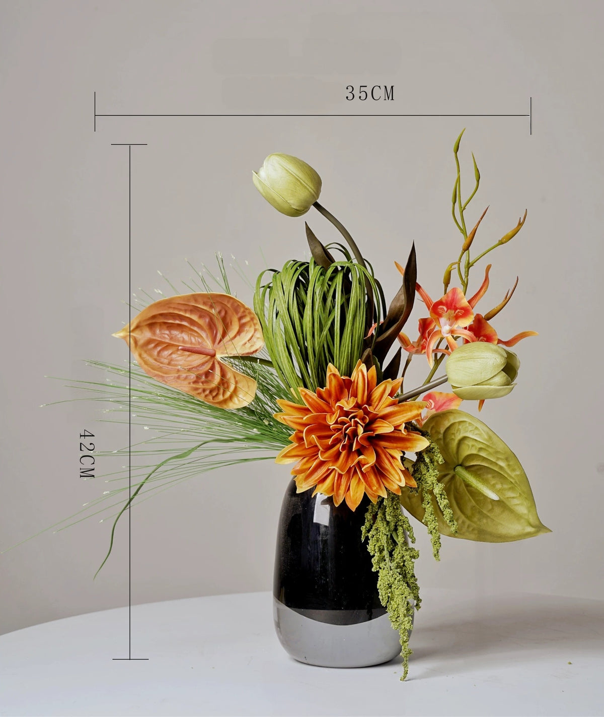 ValarFlower Amber Green Artificial Flower Arrangement Set, Modern Tropical Floral Decor for Home and Event Styling VB-295