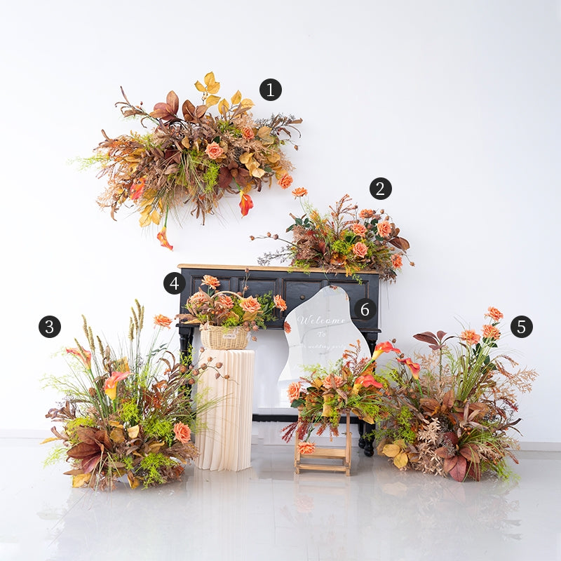 Pfirsich-weißes Kunstblumenarrangement – ​​Romantisches Event-Tisch- und Schild-Styling-Set FA-263