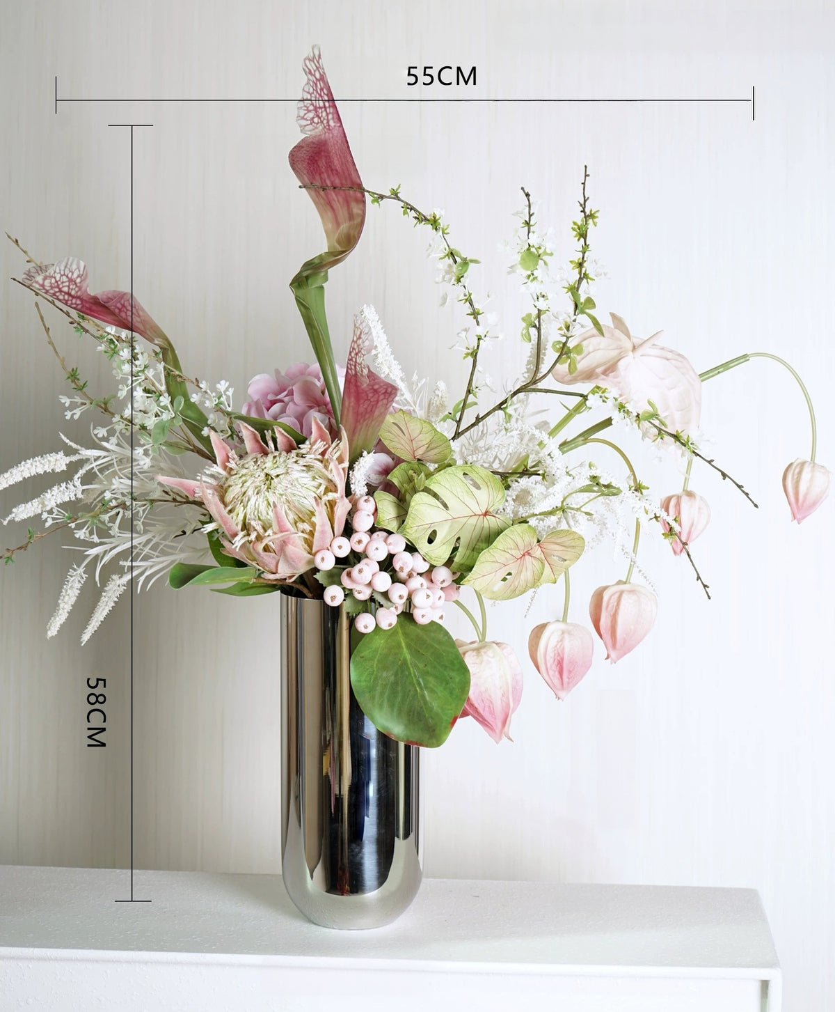 ValarFlower Soft Pink Artificial Flower Arrangement, Dreamy Anthurium Floral Decor for Wedding and Home VB-300