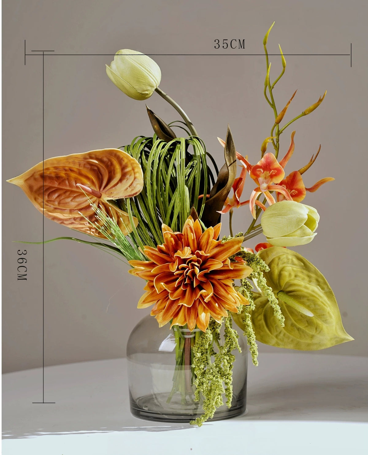 ValarFlower Amber Green Artificial Flower Arrangement Set, Modern Tropical Floral Decor for Home and Event Styling VB-295