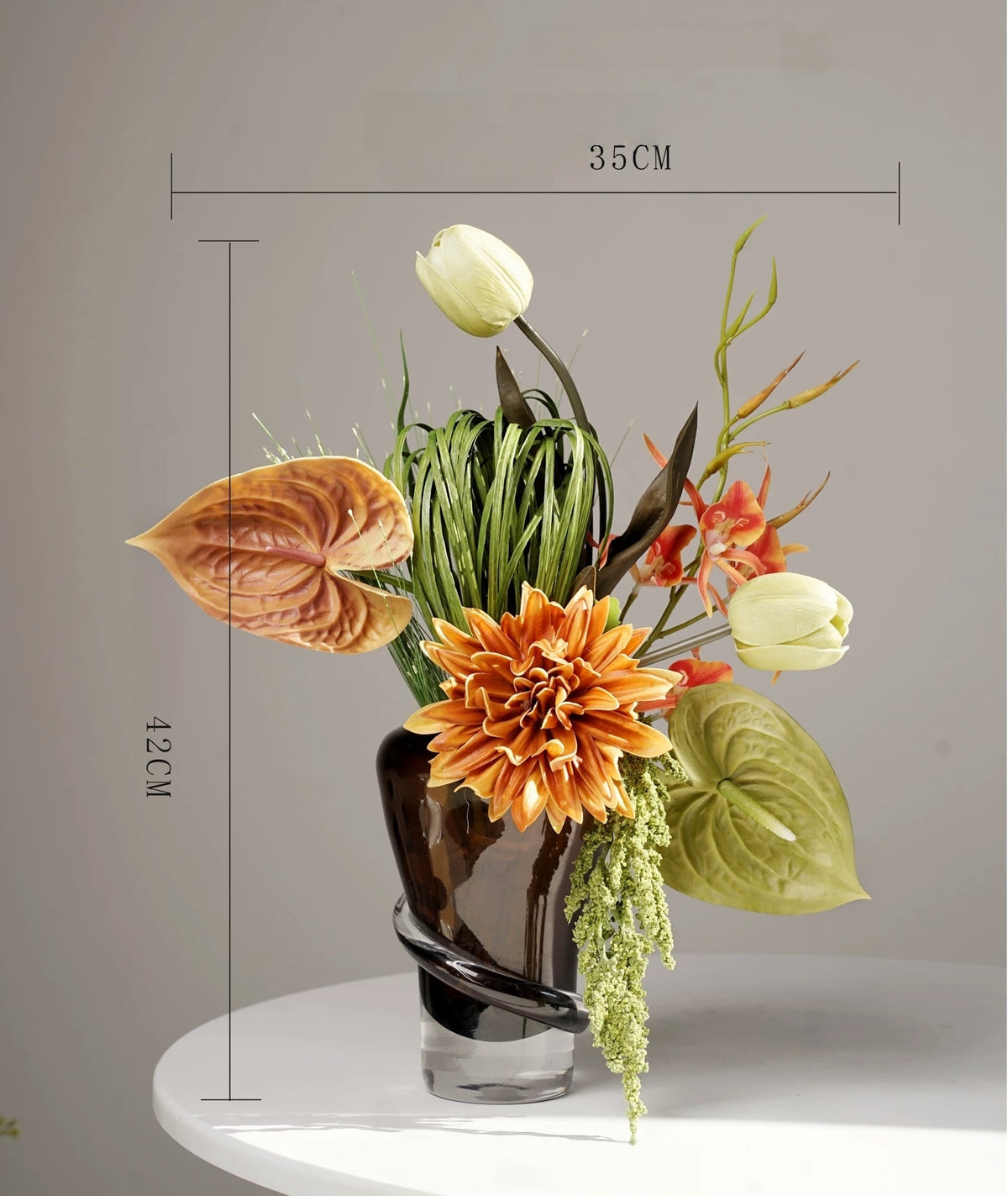 ValarFlower Amber Green Artificial Flower Arrangement Set, Modern Tropical Floral Decor for Home and Event Styling VB-295