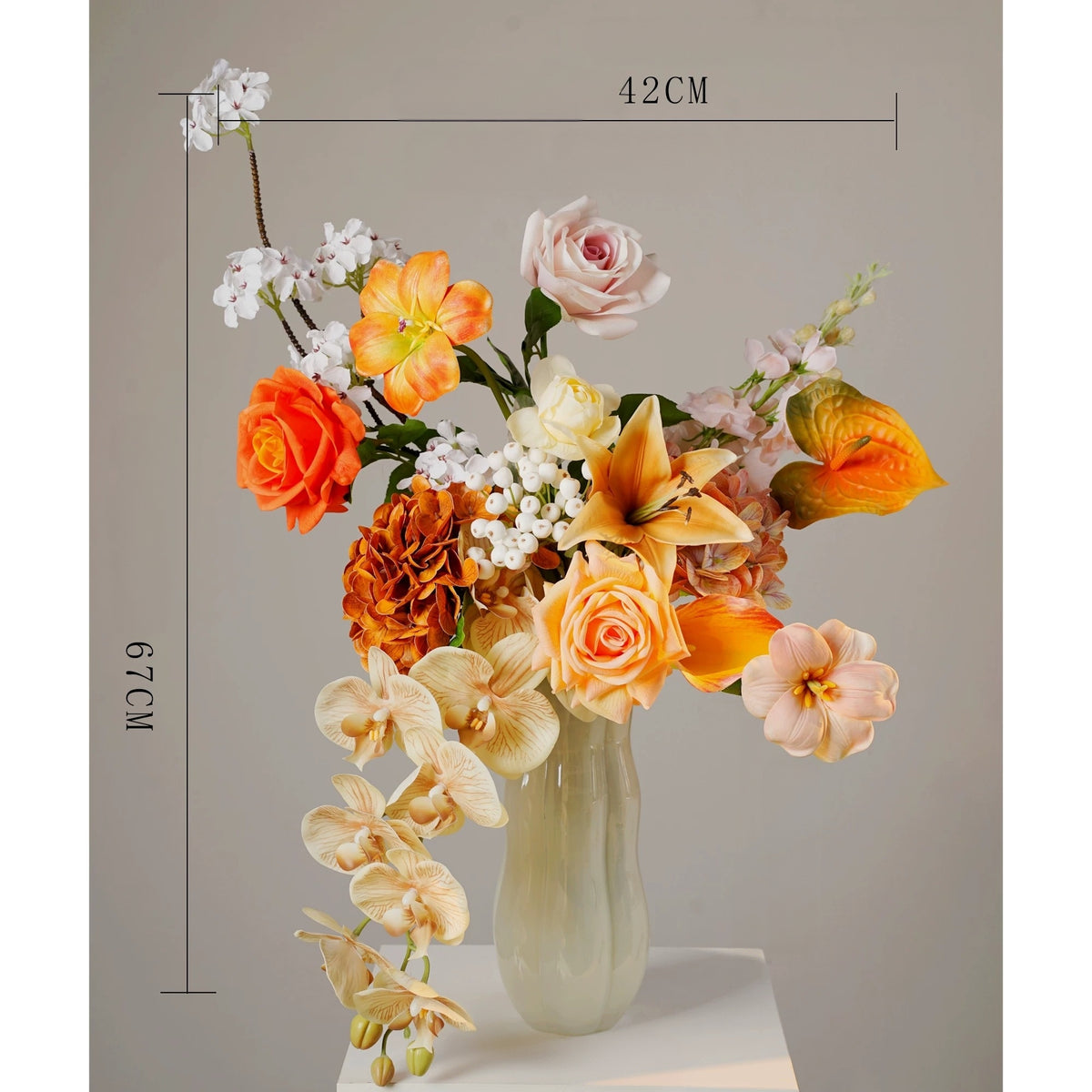 ValarFlower Golden Orange Artificial Flower Arrangement, Tropical Orchid Rose Floral Decor for Home and Event Styling VB-292