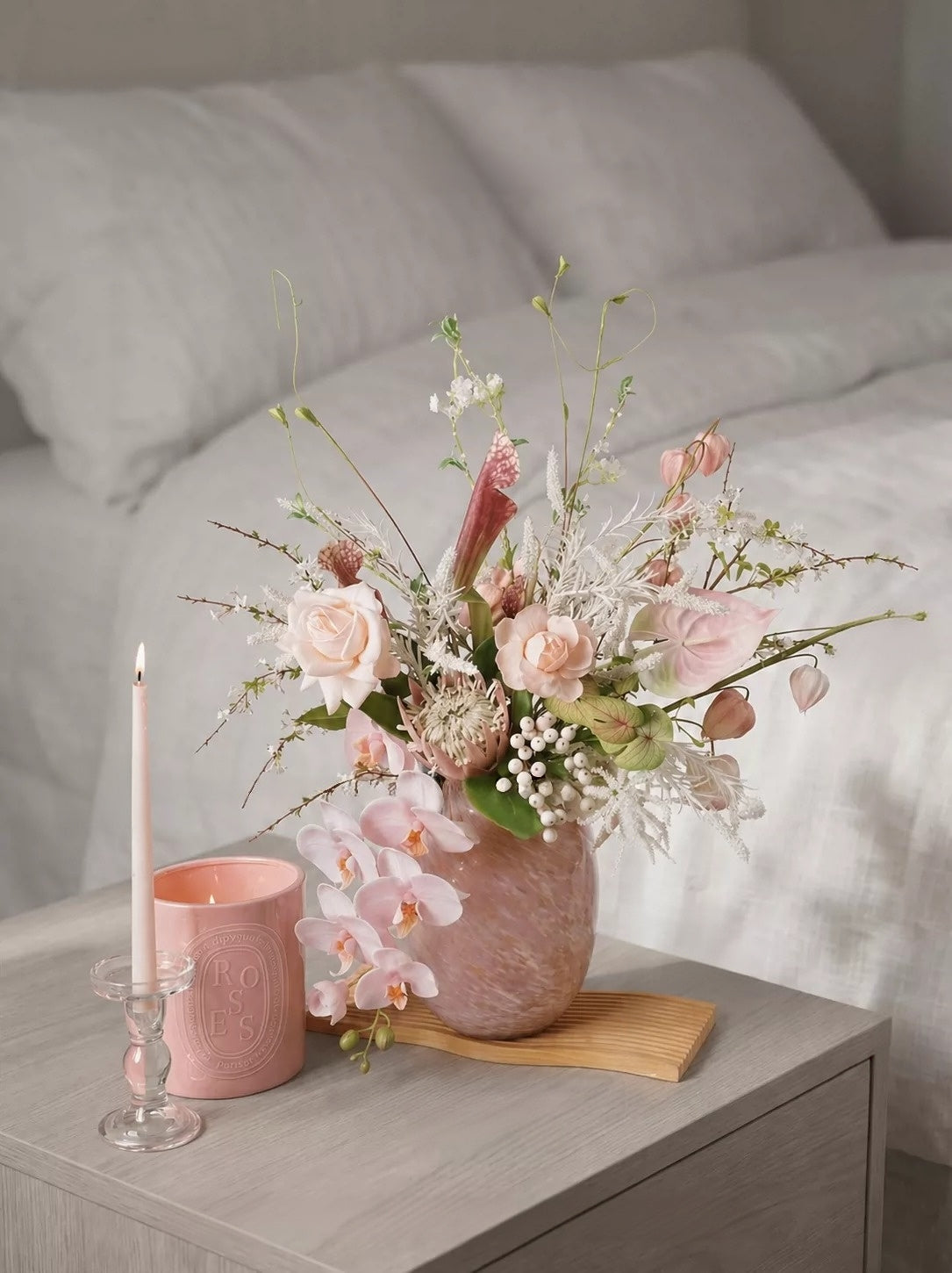 ValarFlower Soft Pink Artificial Flower Arrangement, Romantic Orchid Rose Floral Decor for Wedding and Home VB-301