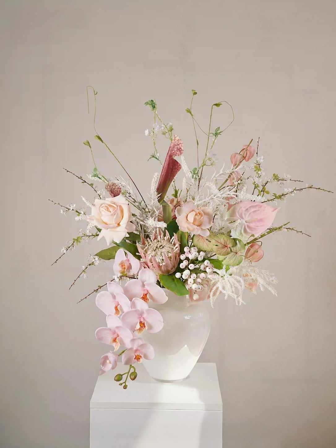 ValarFlower Soft Pink Artificial Flower Arrangement, Romantic Orchid Rose Floral Decor for Wedding and Home VB-301
