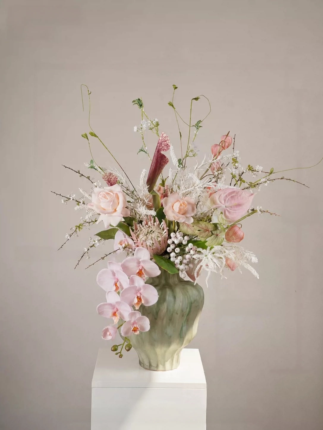 ValarFlower Soft Pink Artificial Flower Arrangement, Romantic Orchid Rose Floral Decor for Wedding and Home VB-301