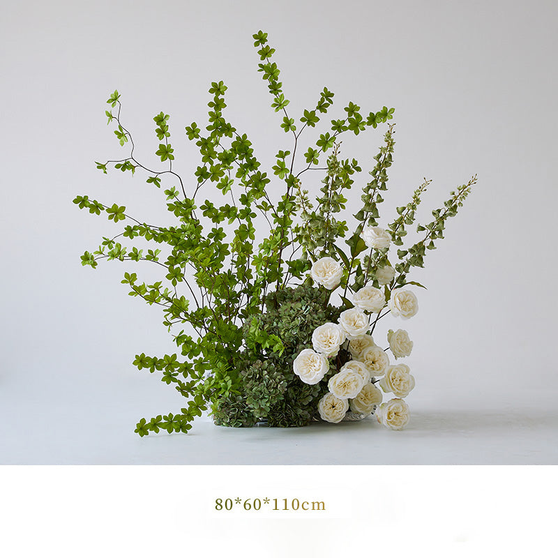 Elegantes weiß-grünes Bodenblumenarrangement | Luxuriöse Kunstblumen für Hochzeiten und Eventdekor FA-101