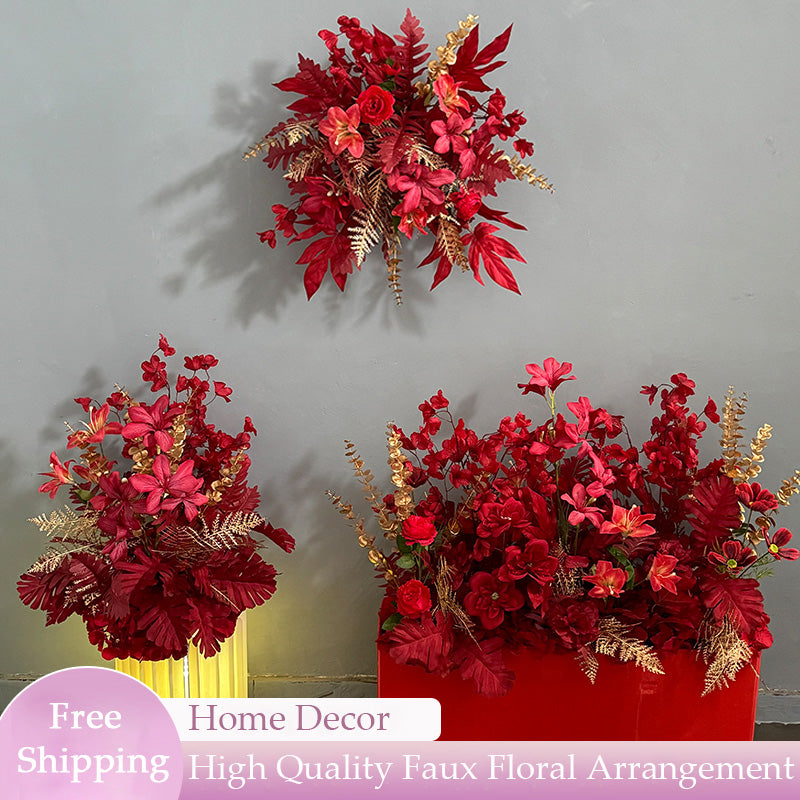 Luxuriöses Kunstblumenarrangement in Rot und Gold | Perfekt für Hochzeiten, Veranstaltungen und elegante Inneneinrichtung FA-205