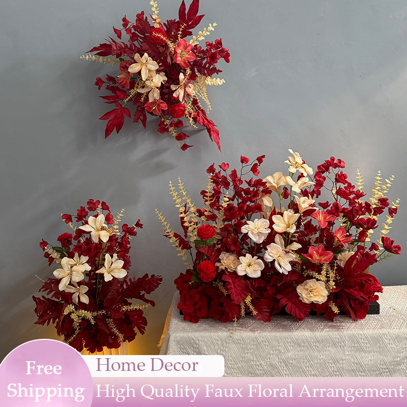 Luxuriöses Kunstblumenarrangement in Rot und Gold | Perfekt für Hochzeiten, Veranstaltungen und elegante Inneneinrichtung FA-205