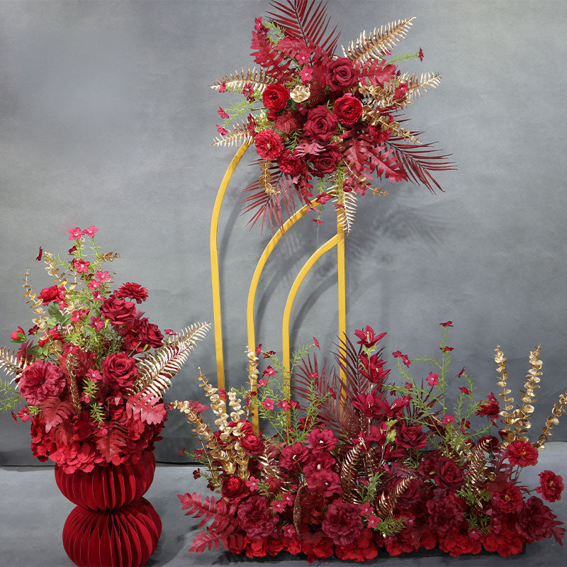 Luxurious Red & Gold Faux Floral Arrangement | Perfect for Weddings, Events and Elegant Home Decor FA-205