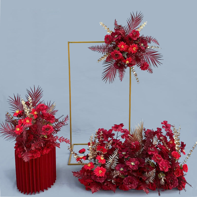 Luxuriöses Kunstblumenarrangement in Rot und Gold | Perfekt für Hochzeiten, Veranstaltungen und elegante Inneneinrichtung FA-205