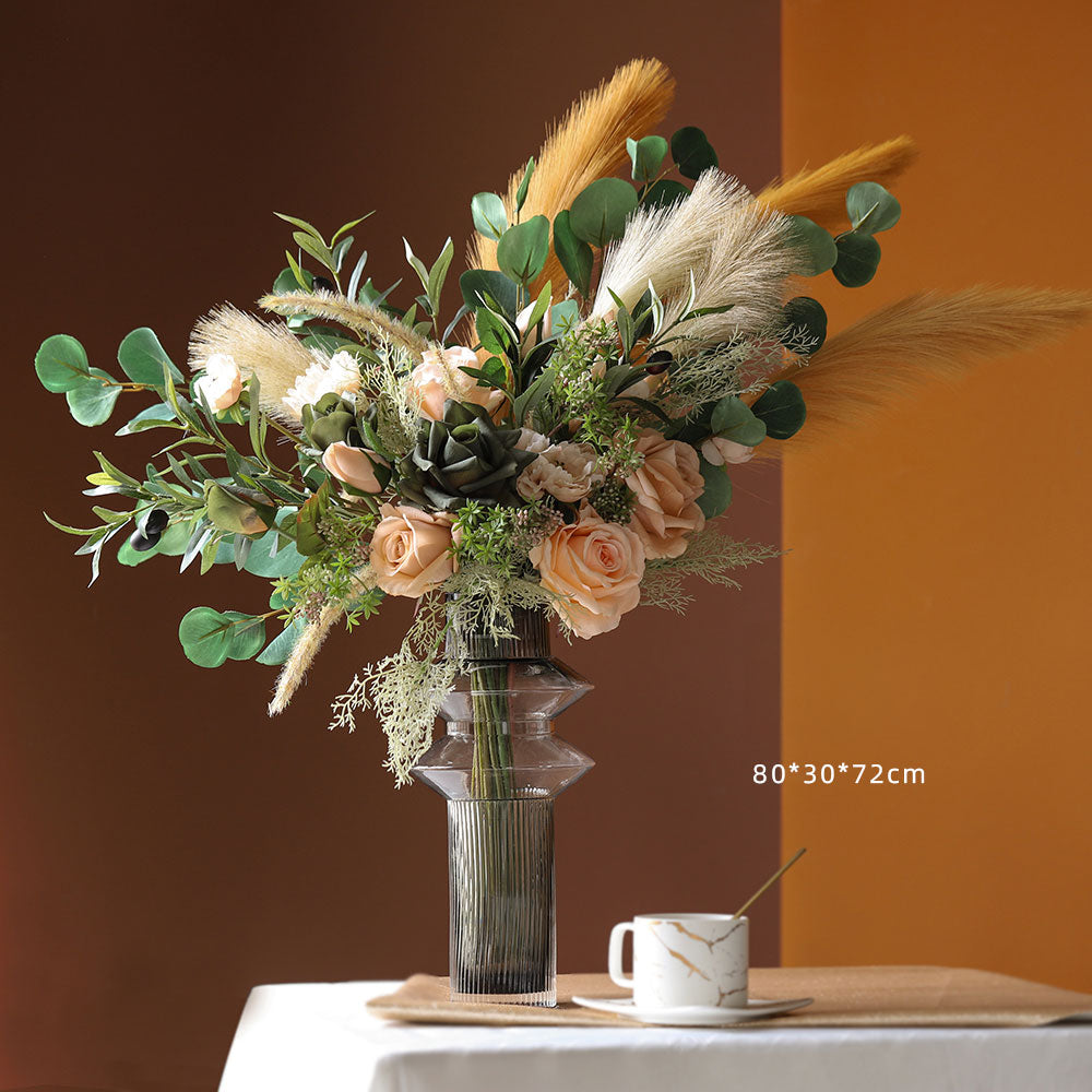 Naturalist-style silk flower bouquet in ivory and green tones, ideal for wedding, home, and event décor in Boho and modern styles. VF-105-5