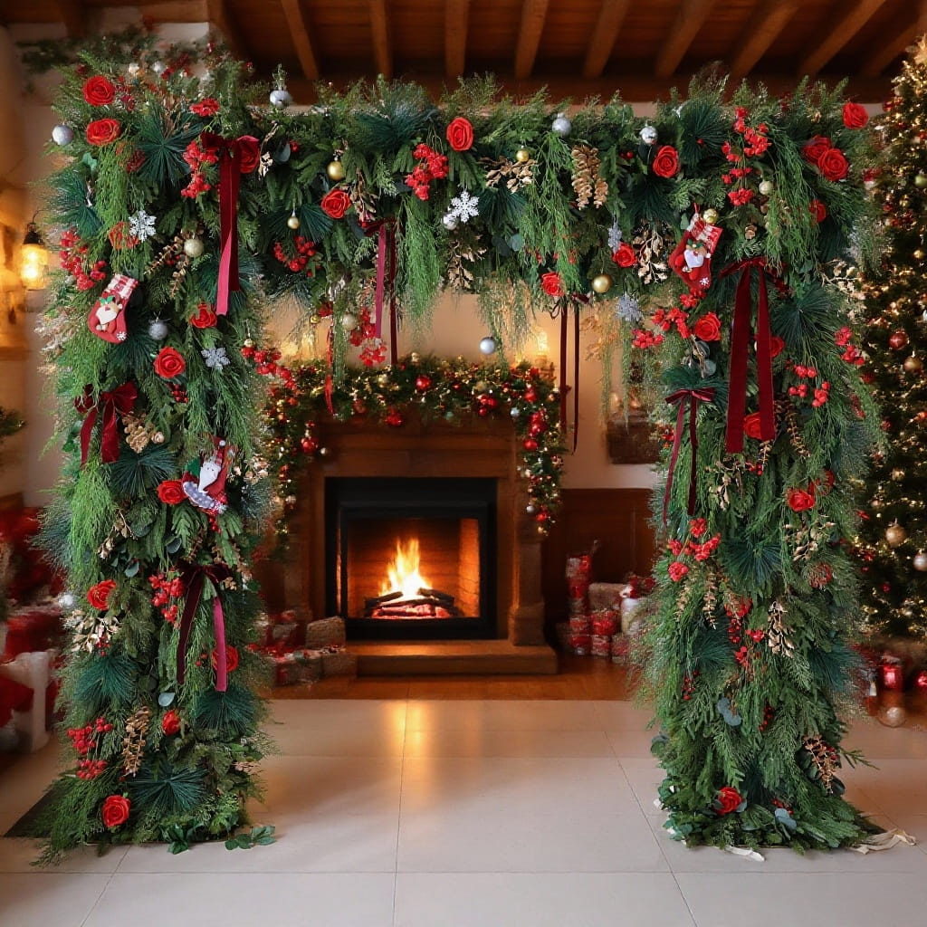 Valar Flower Christmas Themed Floral Arch: A Festive, Enchanting Masterpiece for Holiday Celebrations-VF-491-1