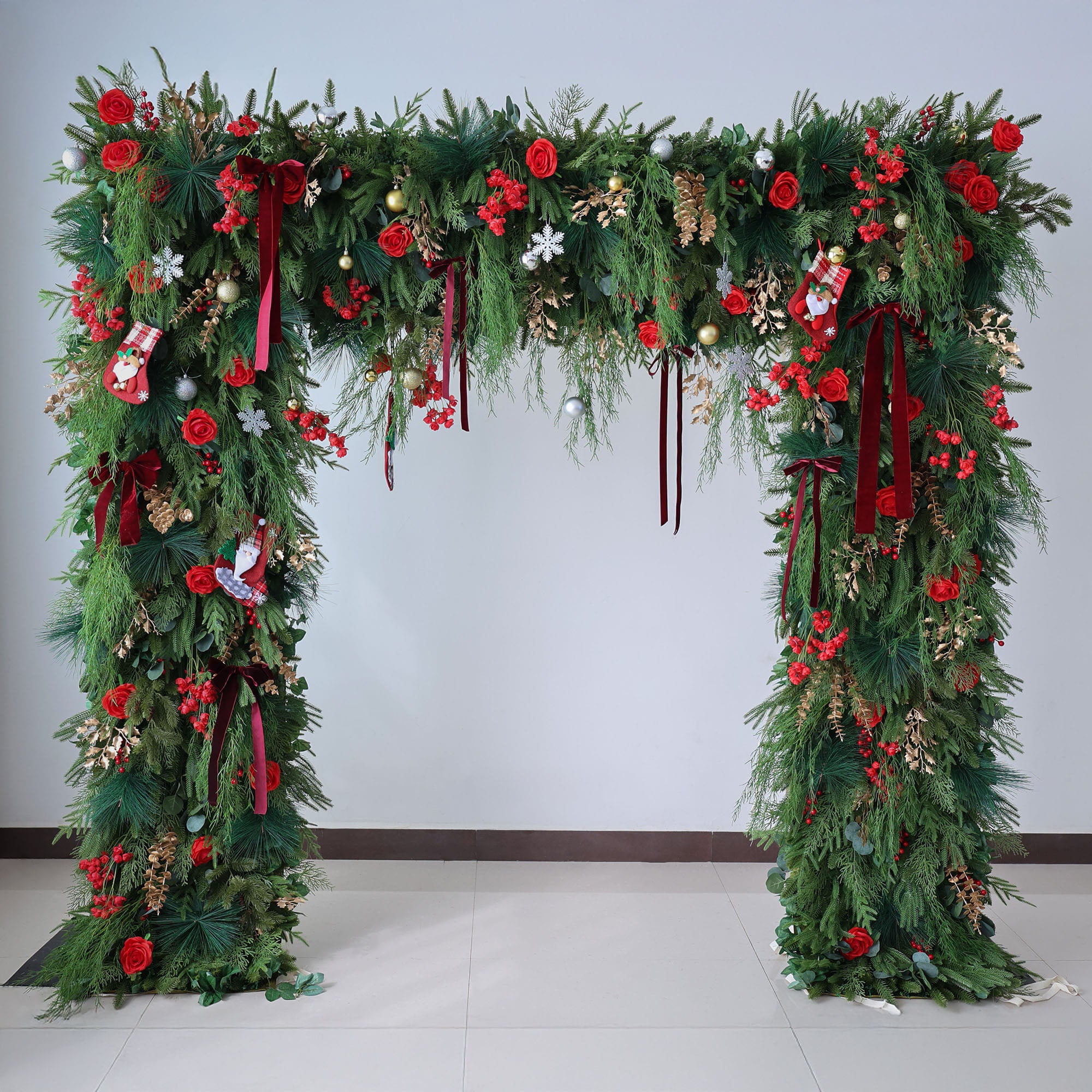 Valar Flower Christmas Themed Floral Arch: A Festive, Enchanting Masterpiece for Holiday Celebrations-VF-491-1