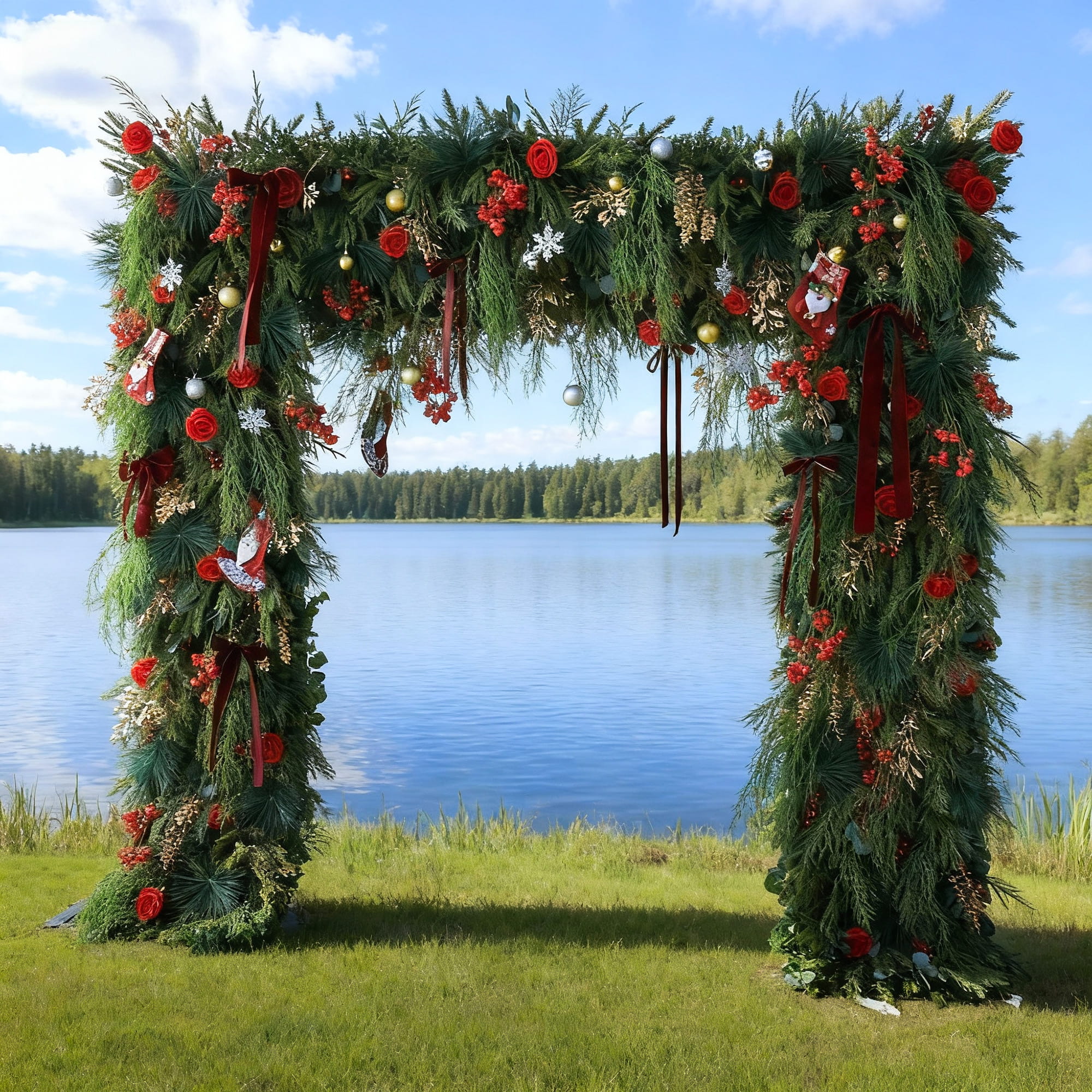Valar Flower Christmas Themed Floral Arch: A Festive, Enchanting Masterpiece for Holiday Celebrations-VF-491-1