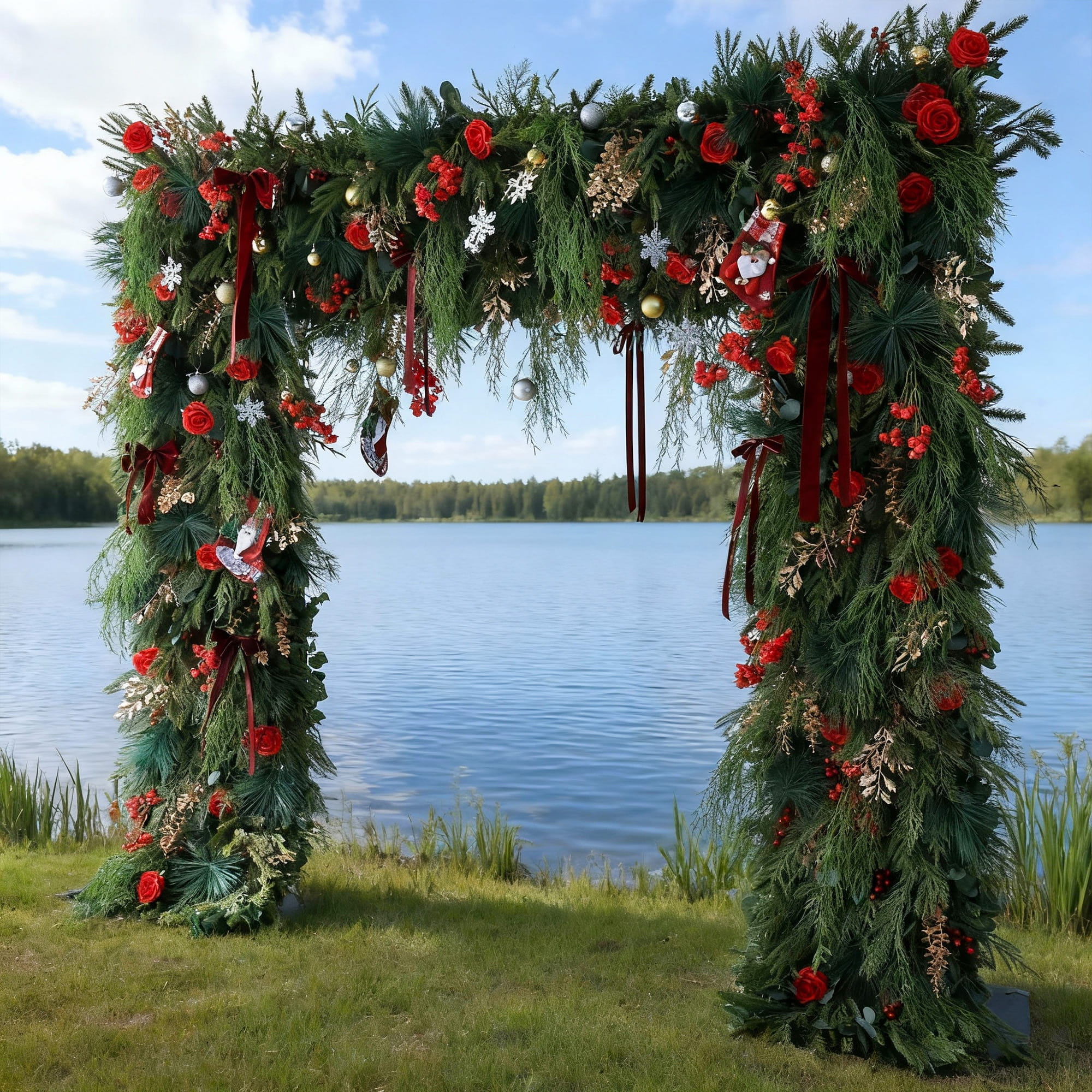 Valar Flower Christmas Themed Floral Arch: A Festive, Enchanting Masterpiece for Holiday Celebrations-VF-491-1