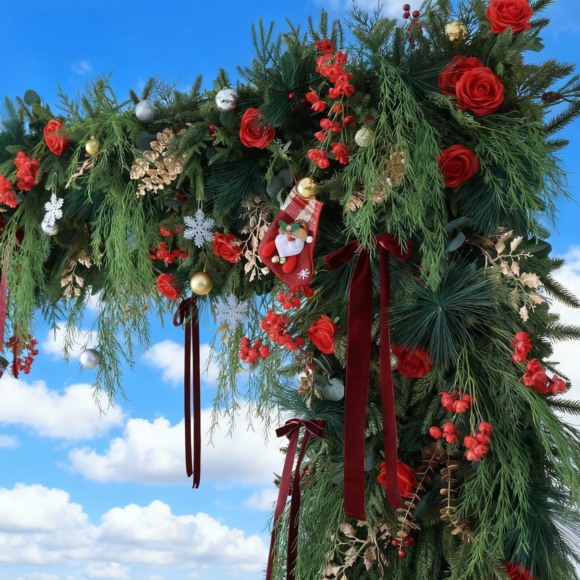 Valar Flower Christmas Themed Floral Arch: A Festive, Enchanting Masterpiece for Holiday Celebrations-VF-491-1