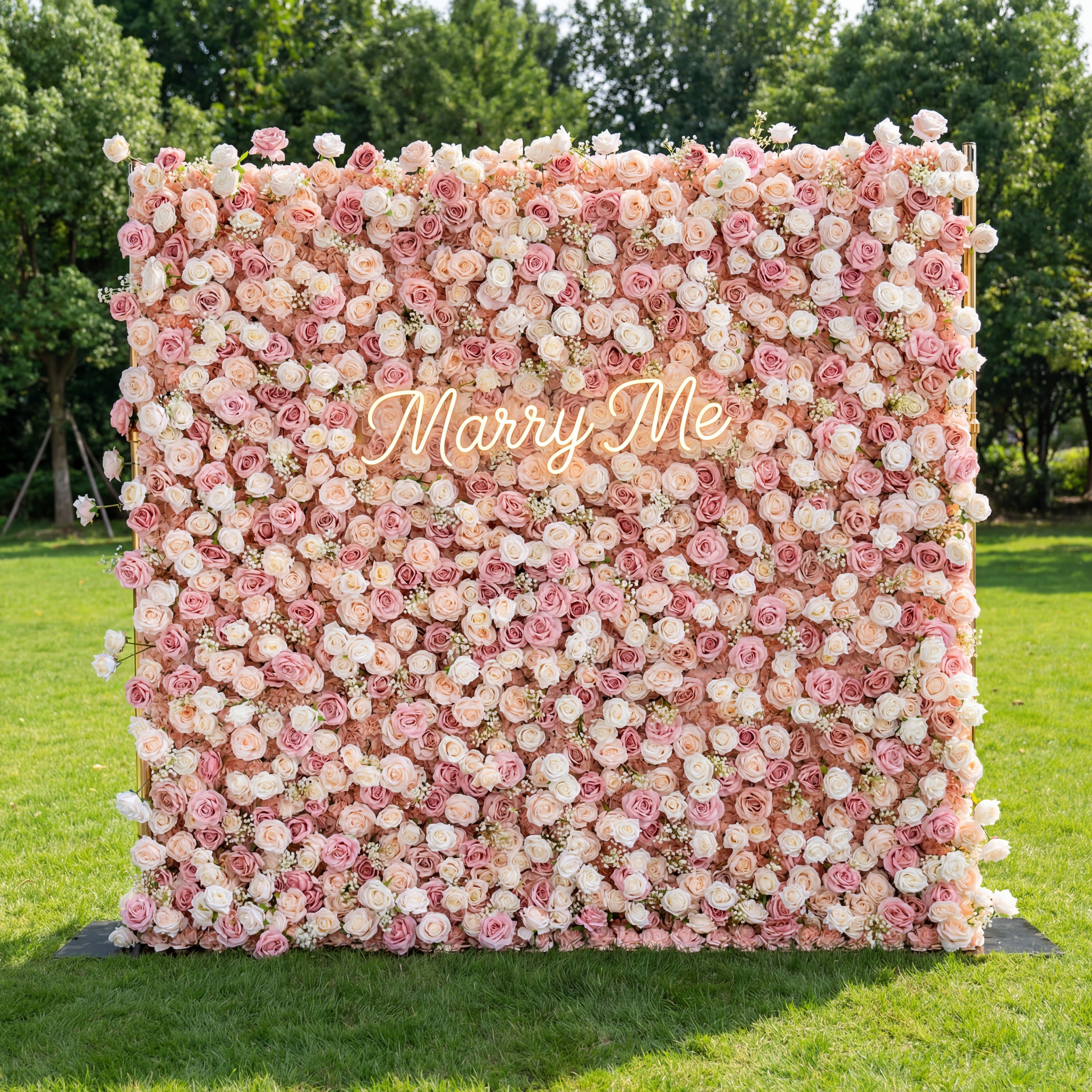 ValarFlower 3D Roll Up Artificial Pink & White Flower Wall Backdrop For Wedding and Event Decoration VF-535
