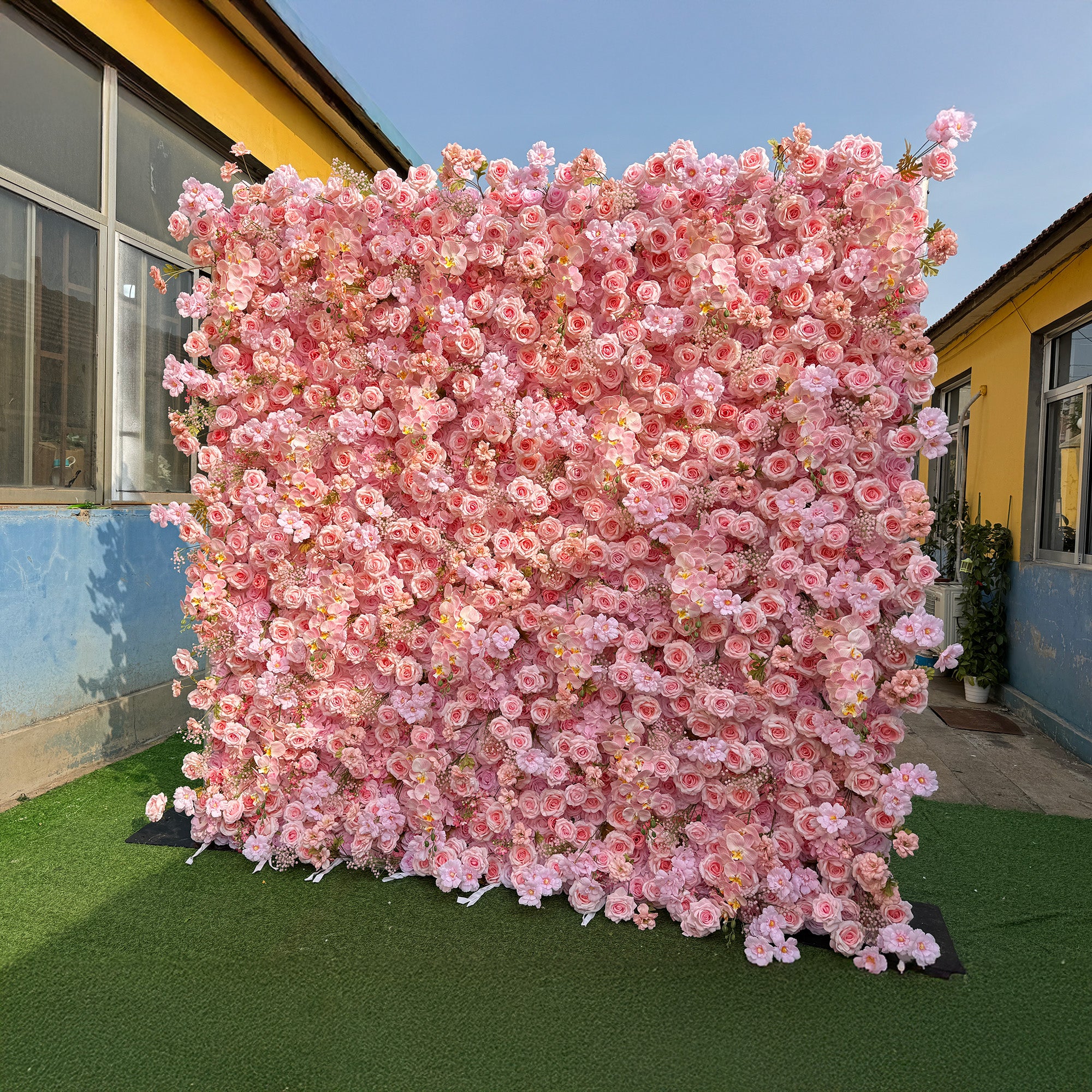 Captivating and Lush All - Pink Artificial Flower Backdrop by ValarFlowers: A Symphony of Softness for Your Events-VF-821