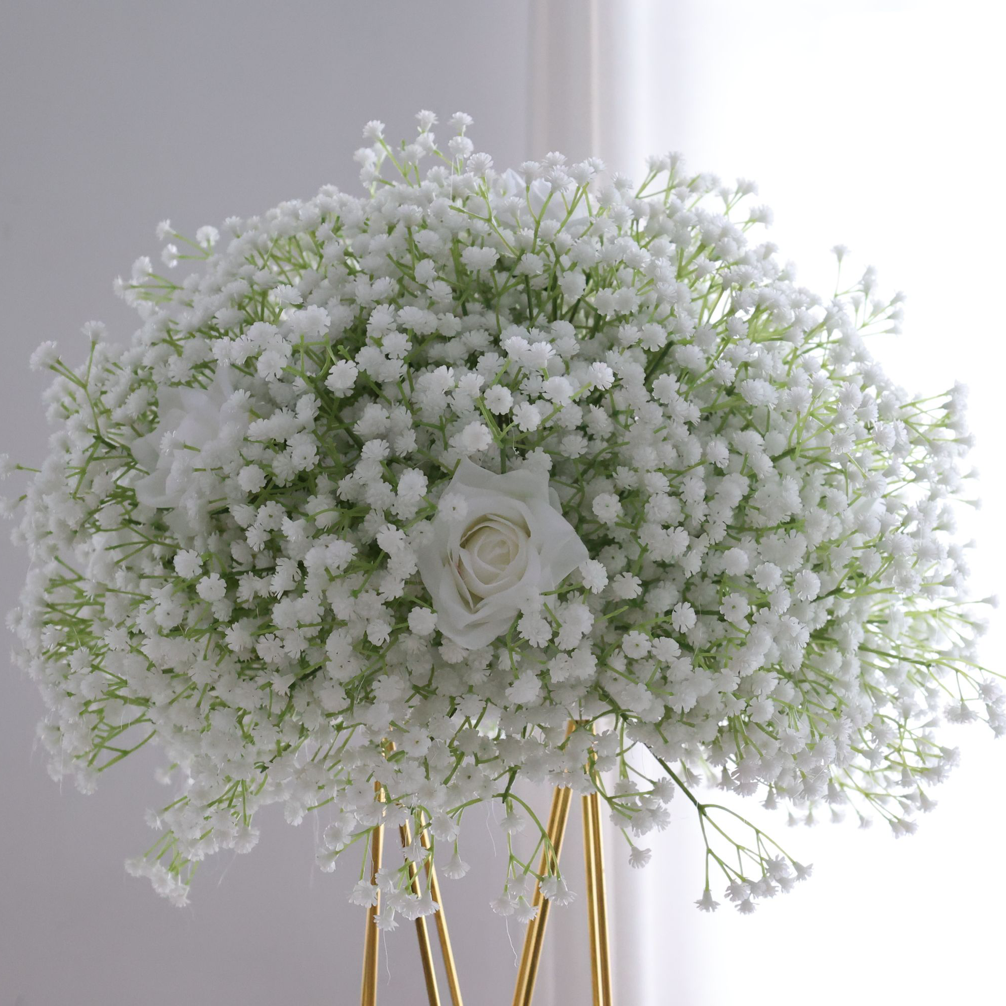 Solitary Elegance - A Delicate White Rose Amidst a Sea of Baby's Breath FB-030