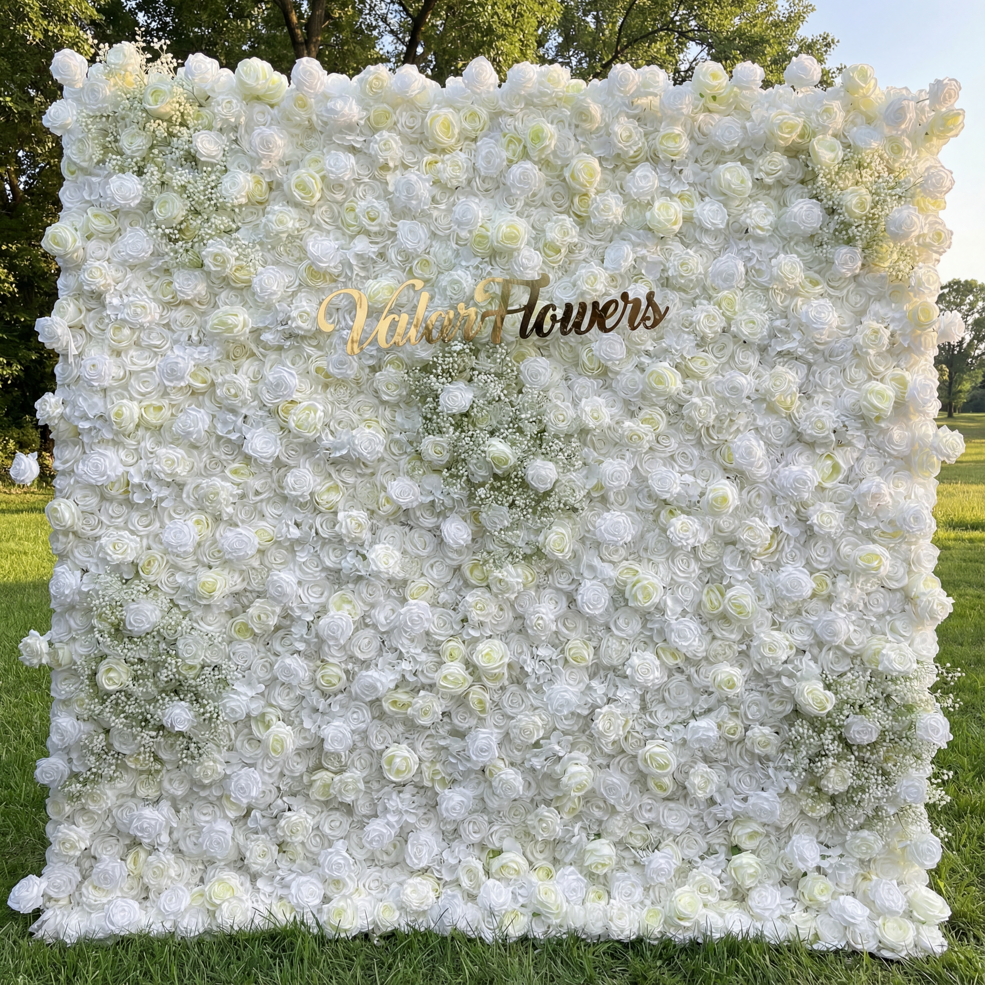 Elegant 5D White Roll-Up Flower Wall Backdrop - Bridal Party Decor - Wedding Venues Celebration Floral Wall VF-340-2
