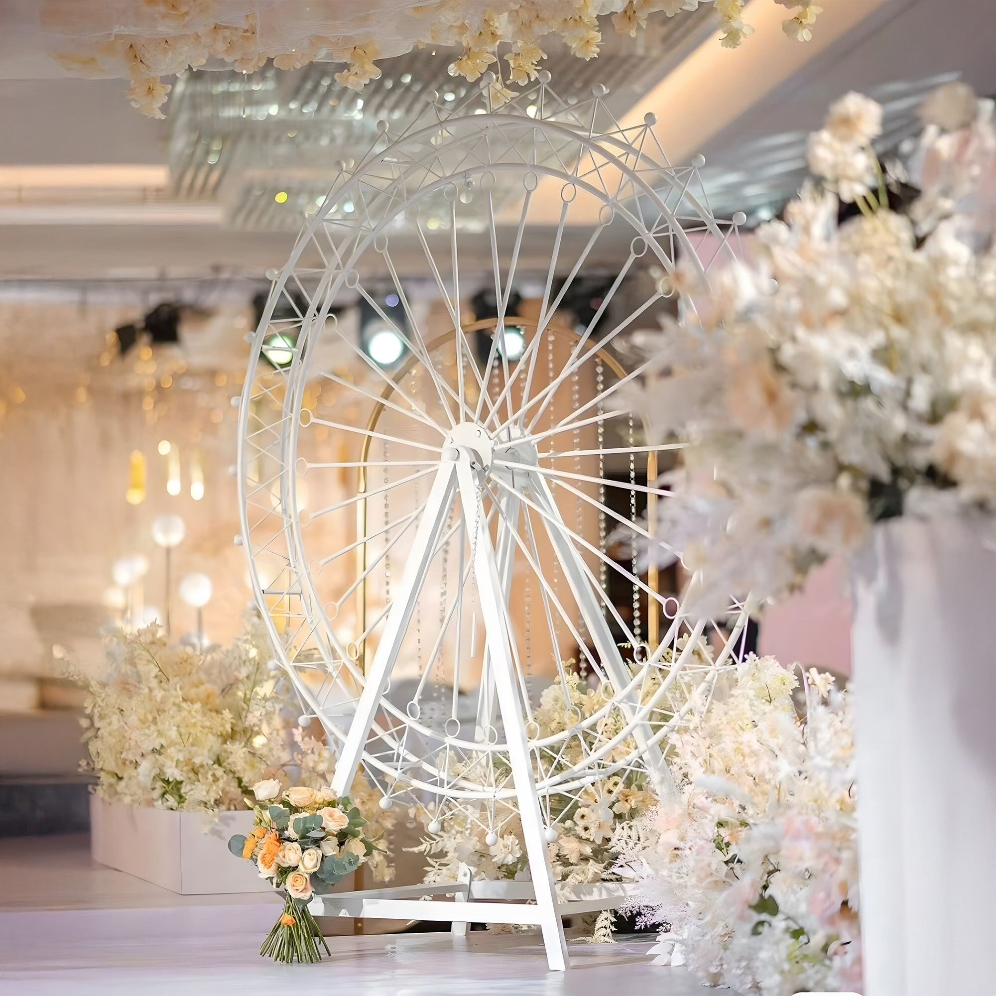 6.7 ft Extra Stable Carnival Circus Ferris Wheel Large Base Rotatable Metal Arch Decor for Disney Style Wedding Backdrop &Party Prop