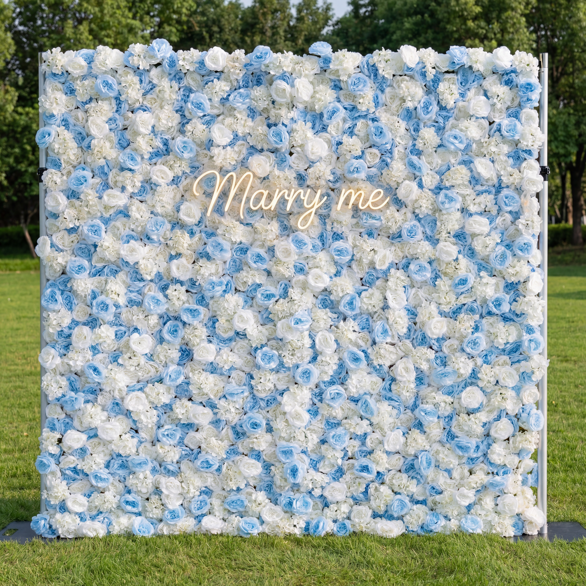 Valar Flower Roll Up Fabric Artificial Flower Baby Blue and White Wall Wedding Backdrop, Floral Party Decor, Event Photography-VF-025