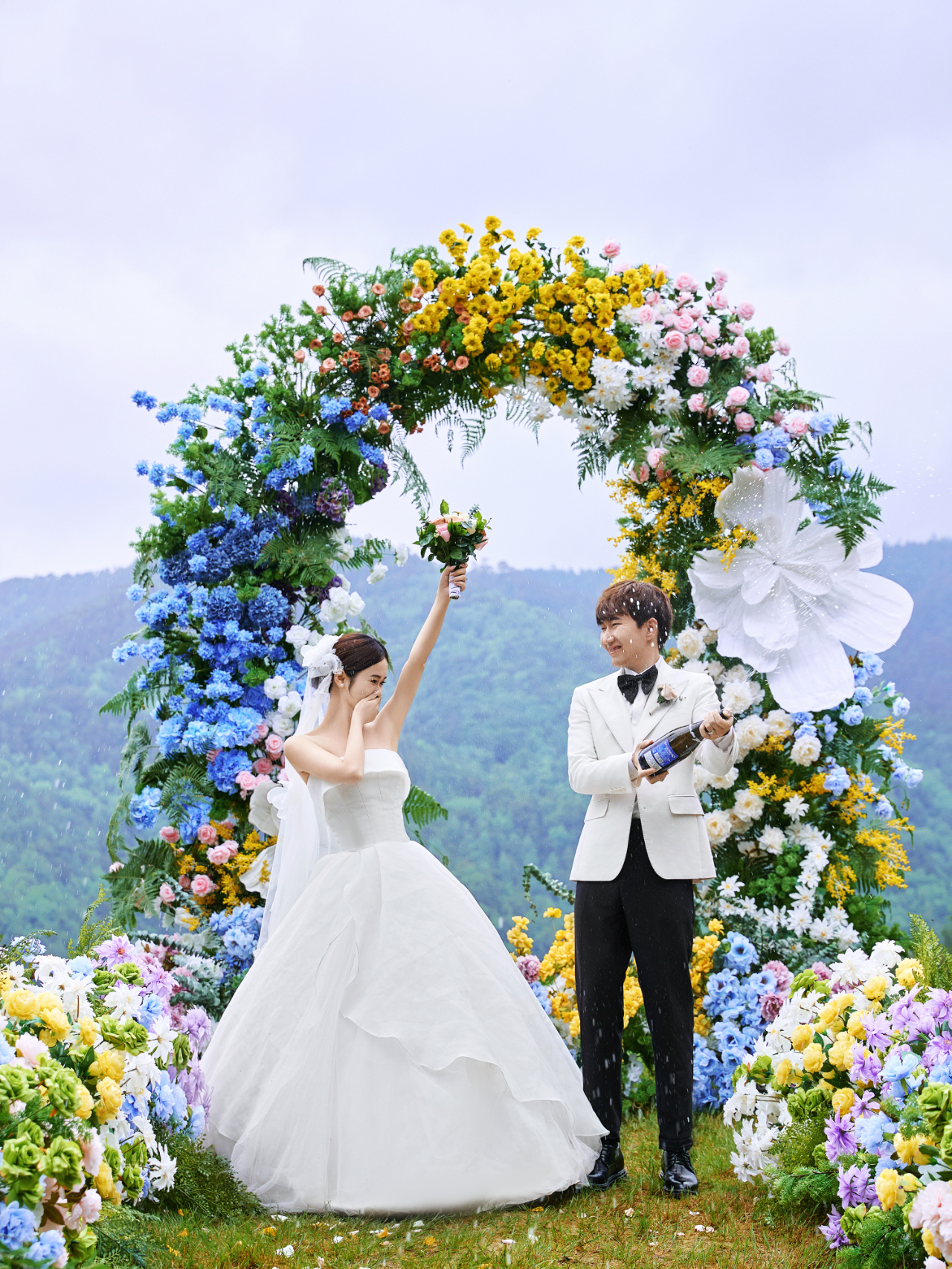 Valar Flower Wedding Moon Shaped Floral Arch 7.5ft - Stunning Colorful Artificial Flower Arrangement Backdrop VA-108