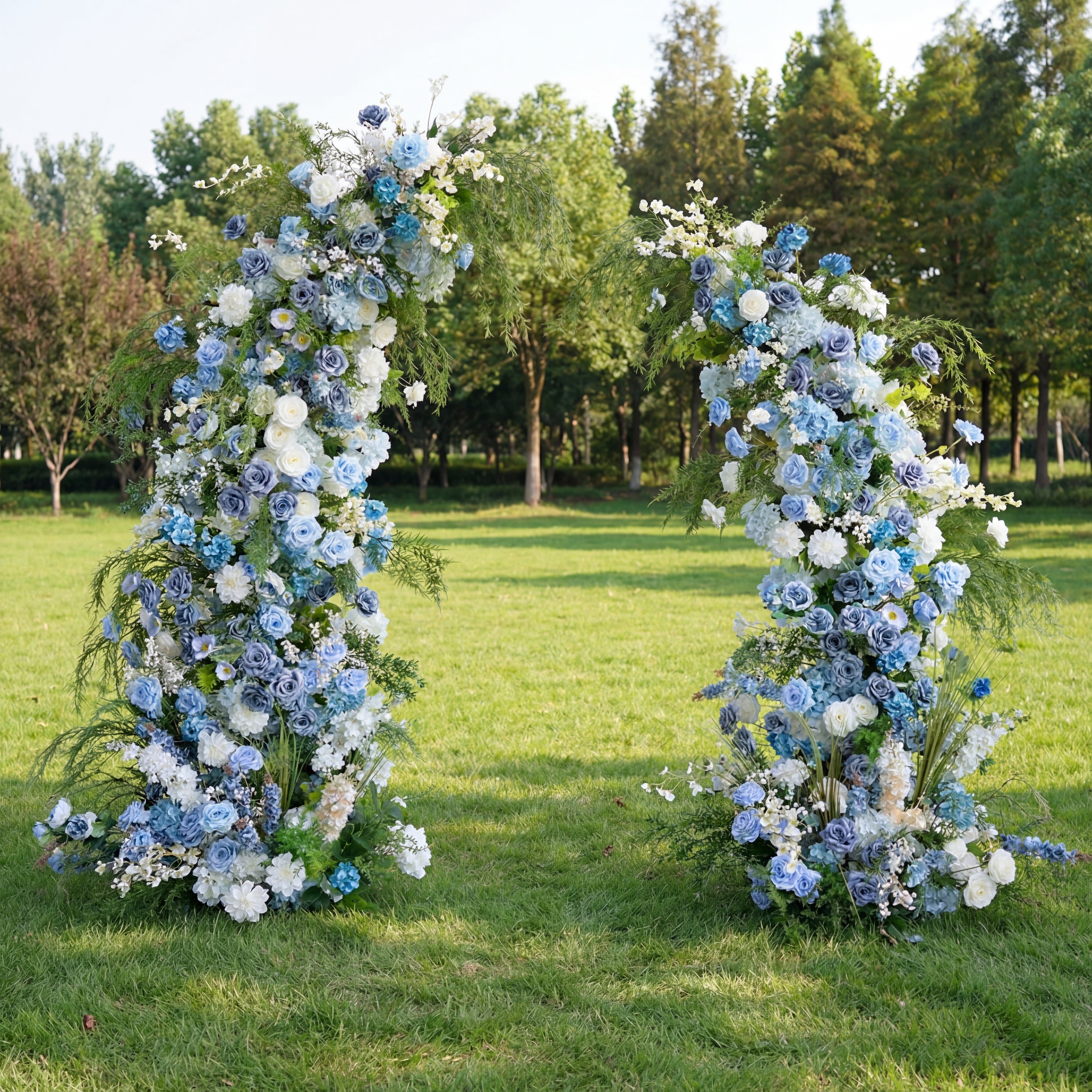 Valar Blue & White Horn Arch, Artificial Floral Backdrop, Elegant Wedding Ceremony Decor, Romantic Event Photography Prop VA-332