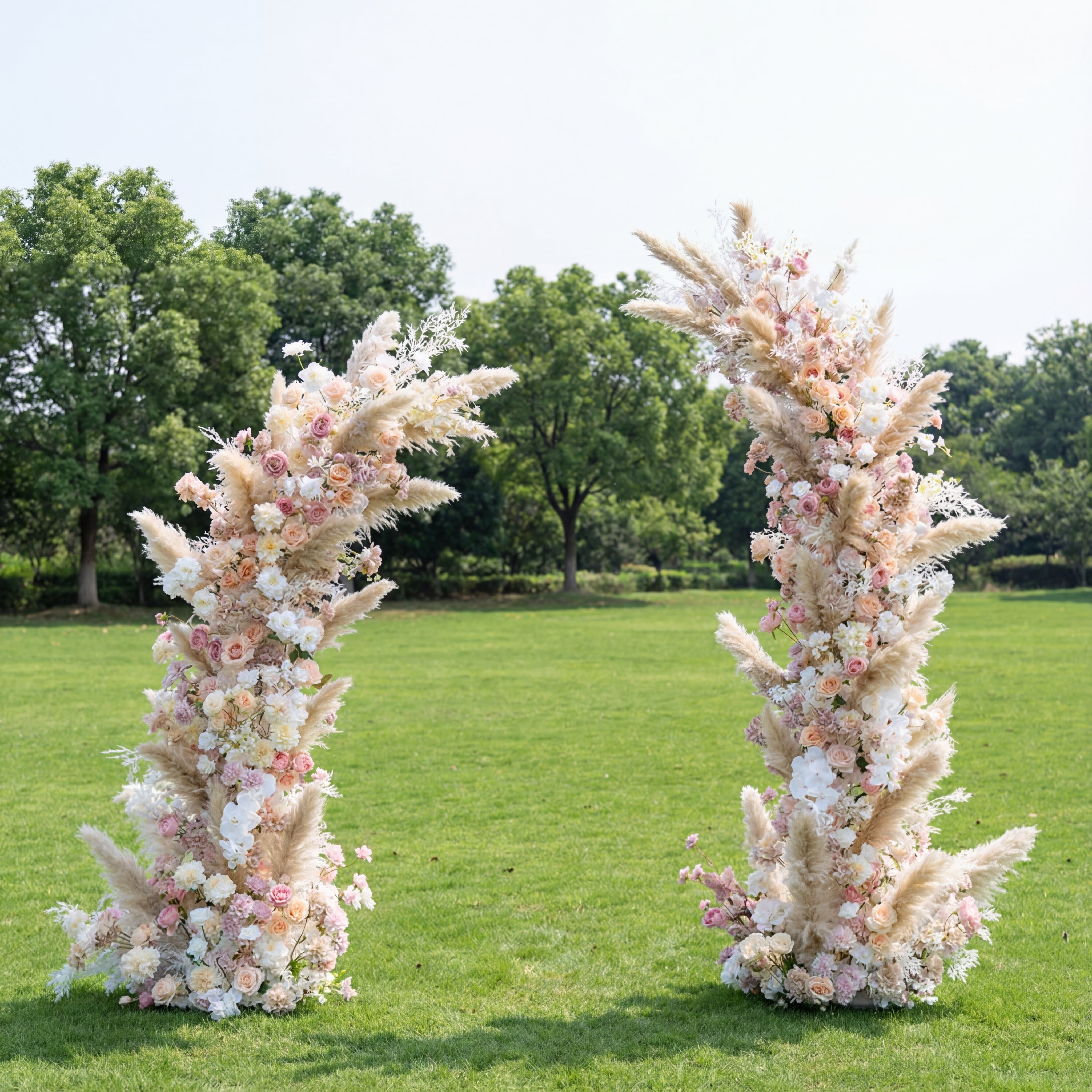 Valar Boho Pampas Horn Arch, Artificial Floral Backdrop, Rustic Wedding Ceremony Decor, Elegant Event Photography Prop VA-336