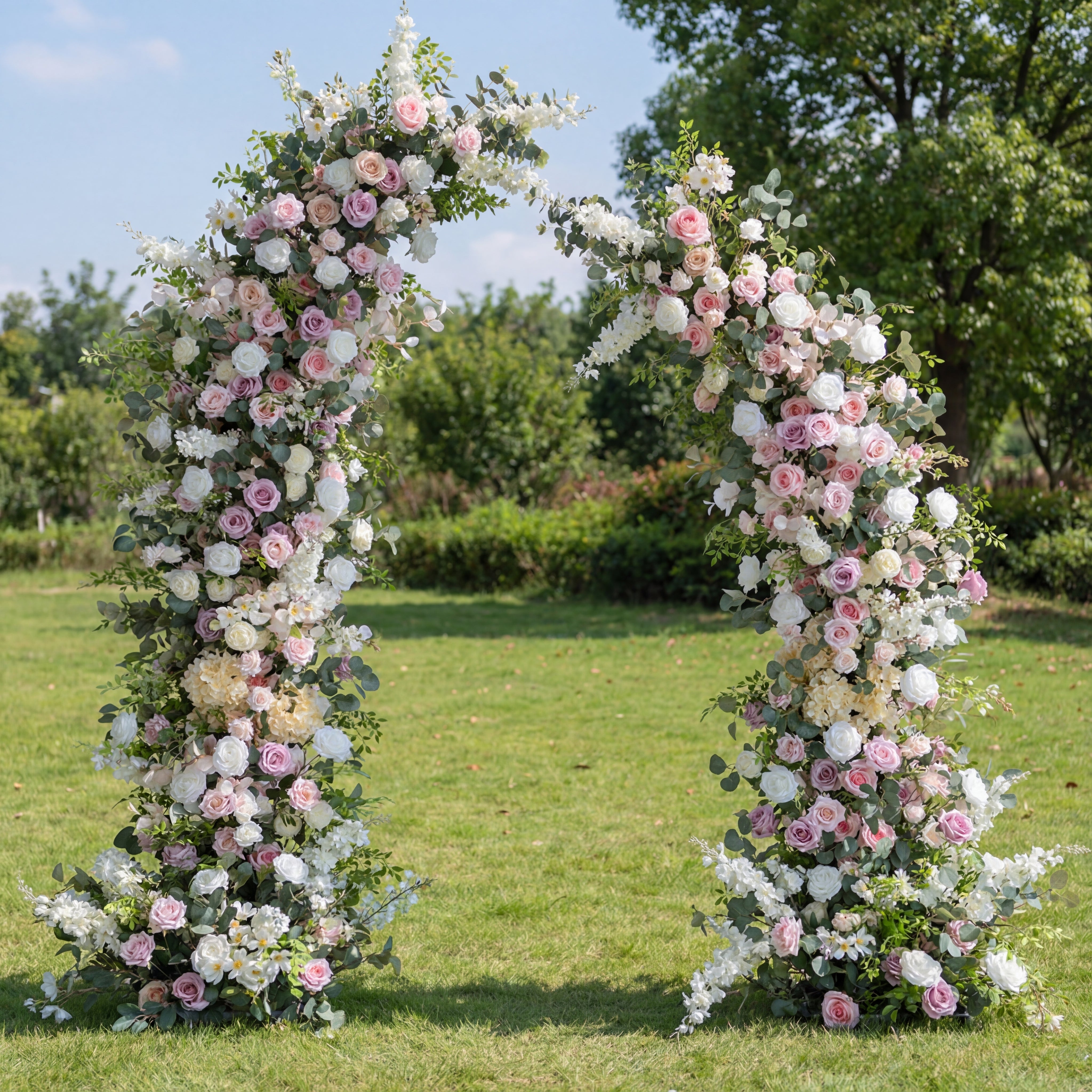 Valar Greenery & Pastel Horn Arch, Artificial Floral Backdrop, Romantic Wedding Ceremony Decor, Elegant Event Photography Prop VA-340