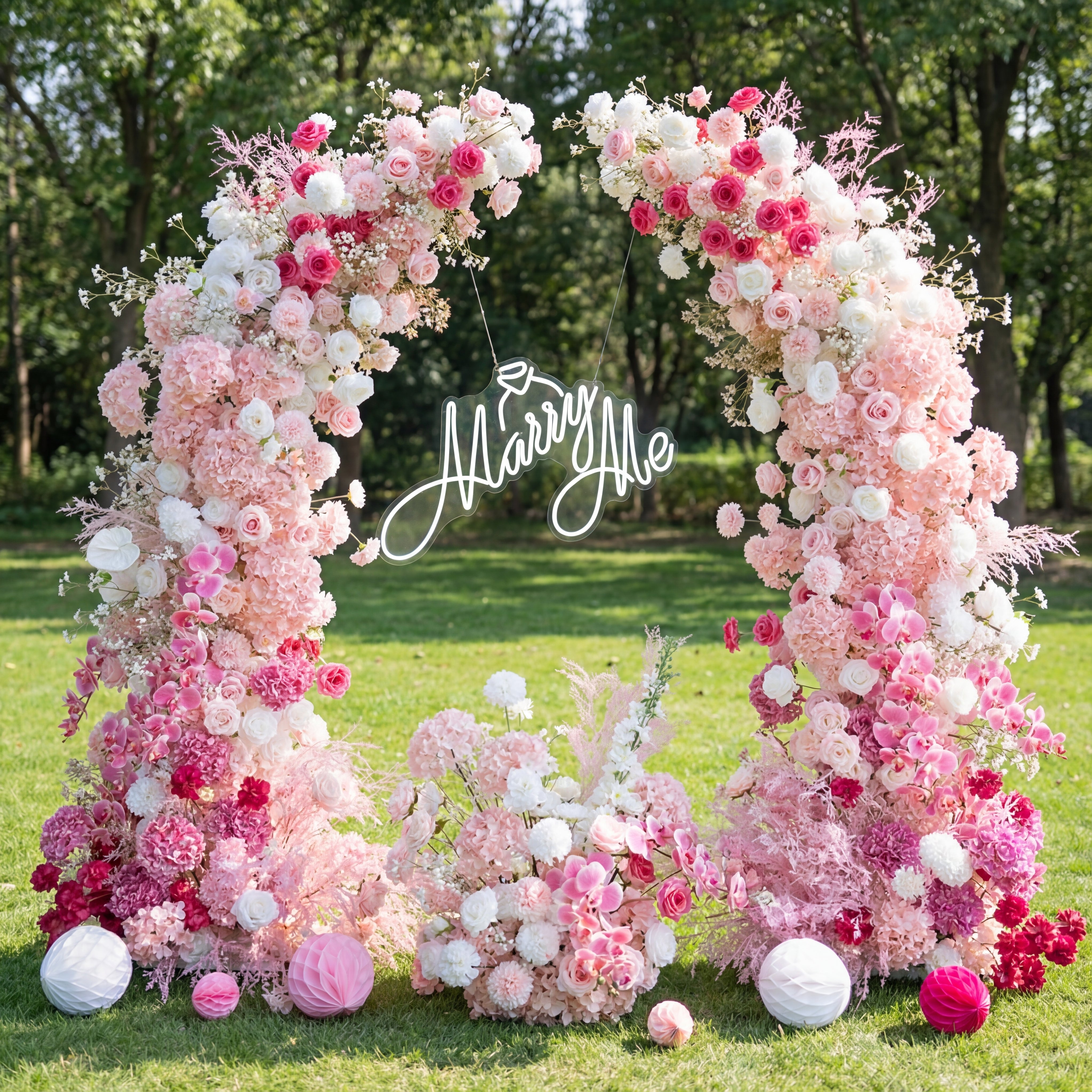 Valar Romantic Pink Horn Arch, Artificial Floral Backdrop, Proposal & Wedding Ceremony Decor, Elegant Event Photography Prop VA-341
